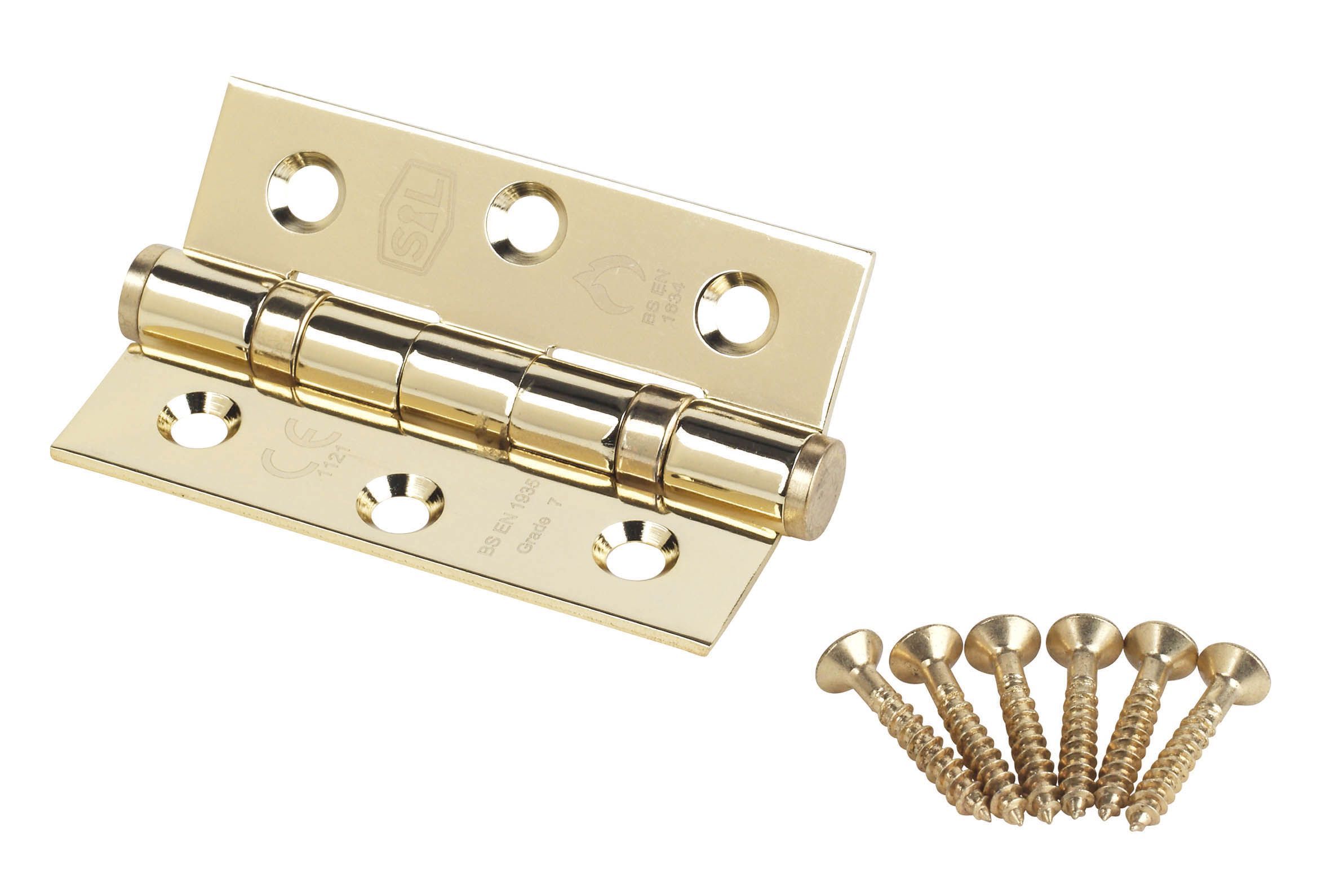 Smith & Locke Brass effect Grade 7 Ball bearing Fire door hinge, Pack of 2