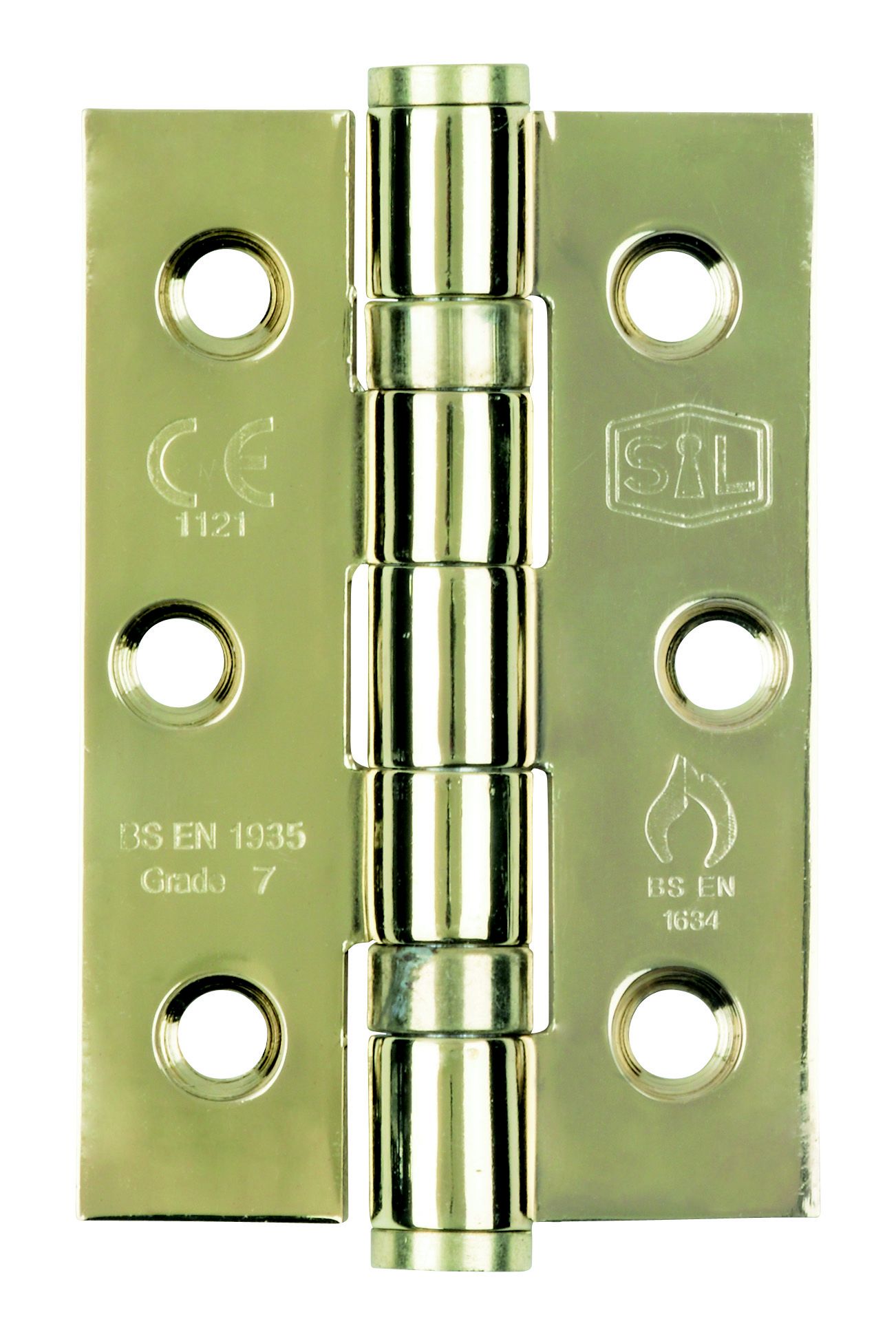 Smith & Locke Brass effect Grade 7 Ball bearing Fire door hinge, Pack of 2