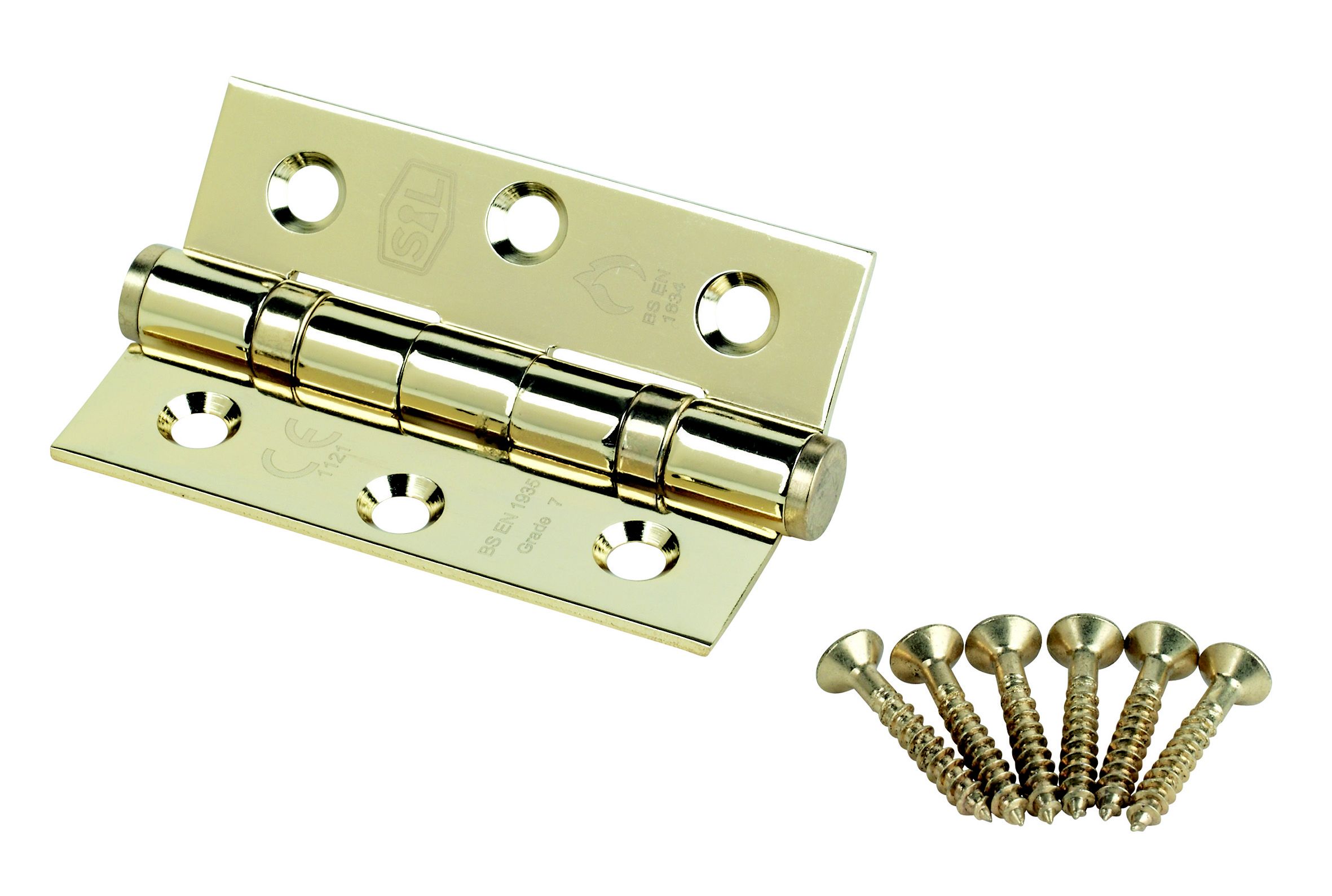 Smith & Locke Brass effect Grade 7 Ball bearing Fire door hinge, Pack of 2