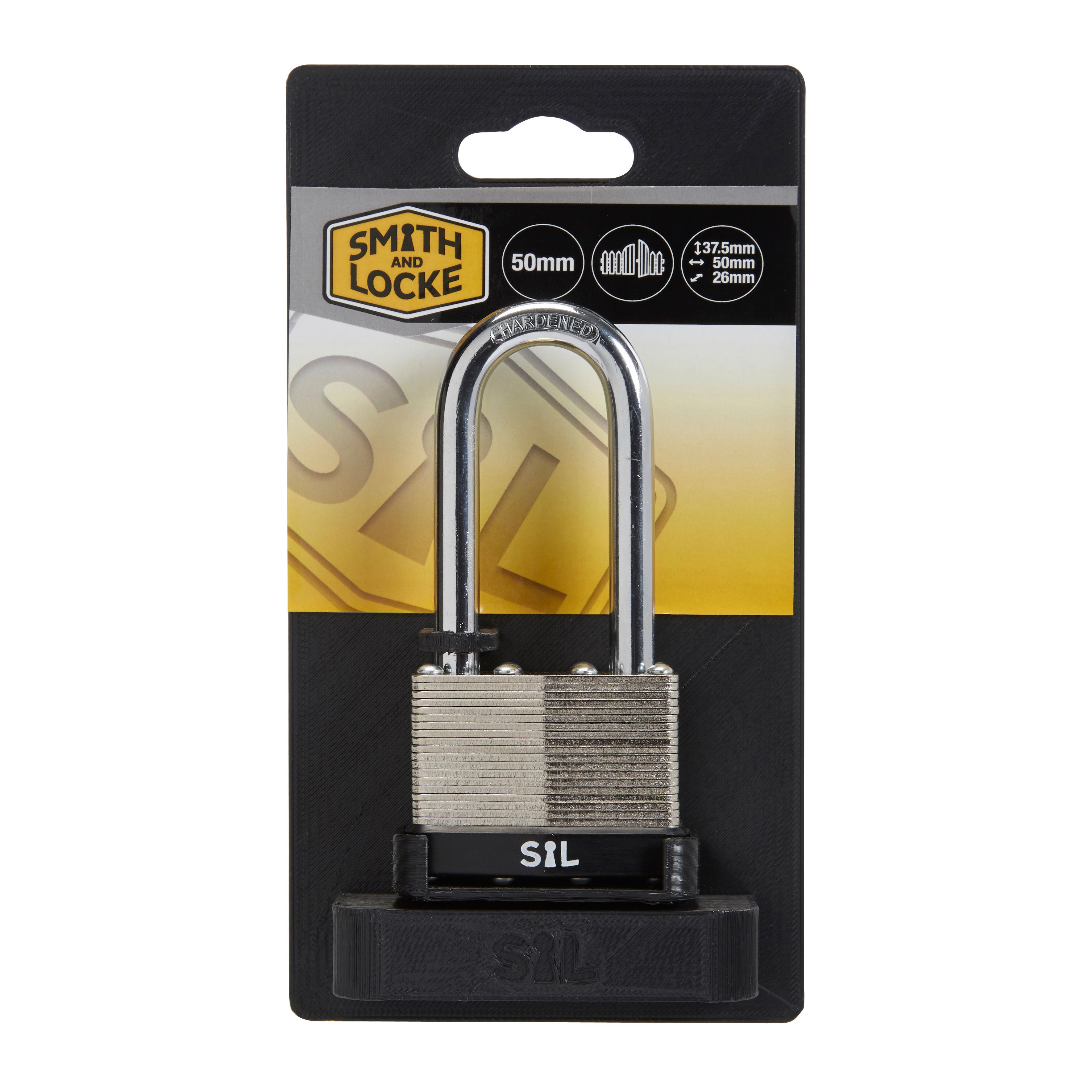 Smith & Locke Laminated Steel Black Long Open shackle Padlock (W)50mm