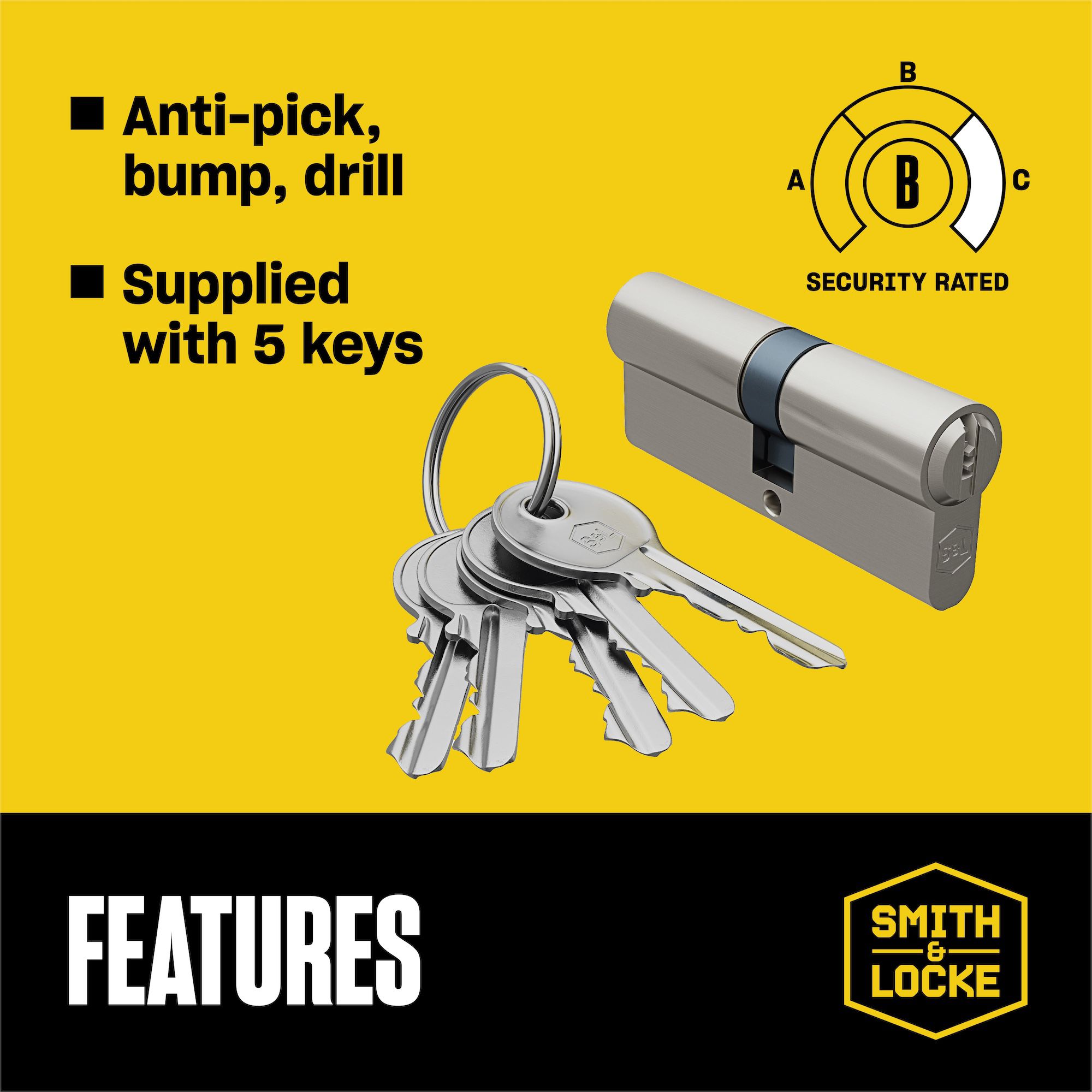 Smith & Locke Satin Nickel-plated Brass Not fire-rated Euro Cylinder lock 35/45, (L)80mm (W)17mm
