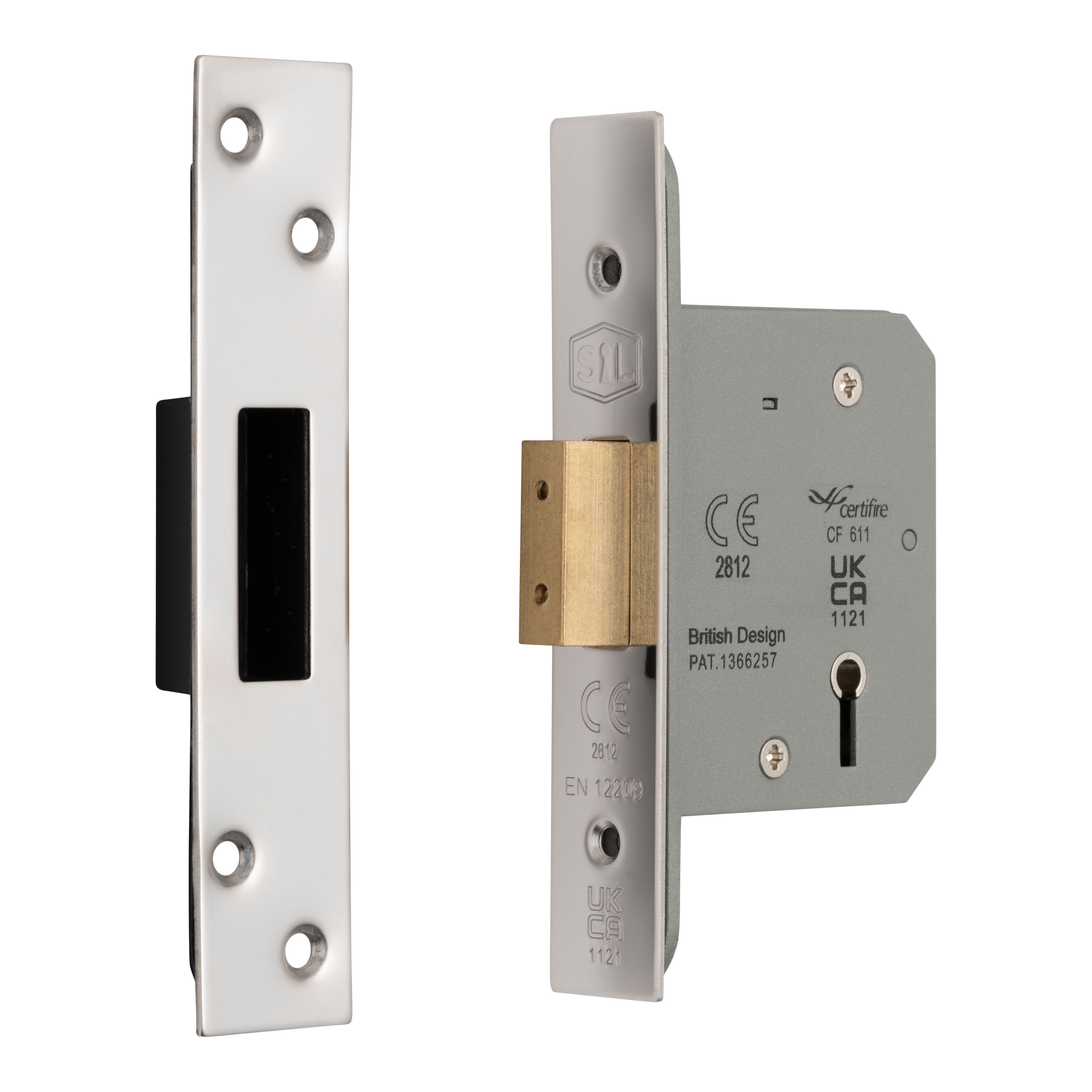 Smith & Locke Silver Steel 5 lever Fire-rated Deadlock (W)64mm