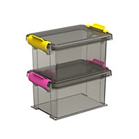 Smoked 0.35L Plastic Stackable Storage box & Lid, Set of 2