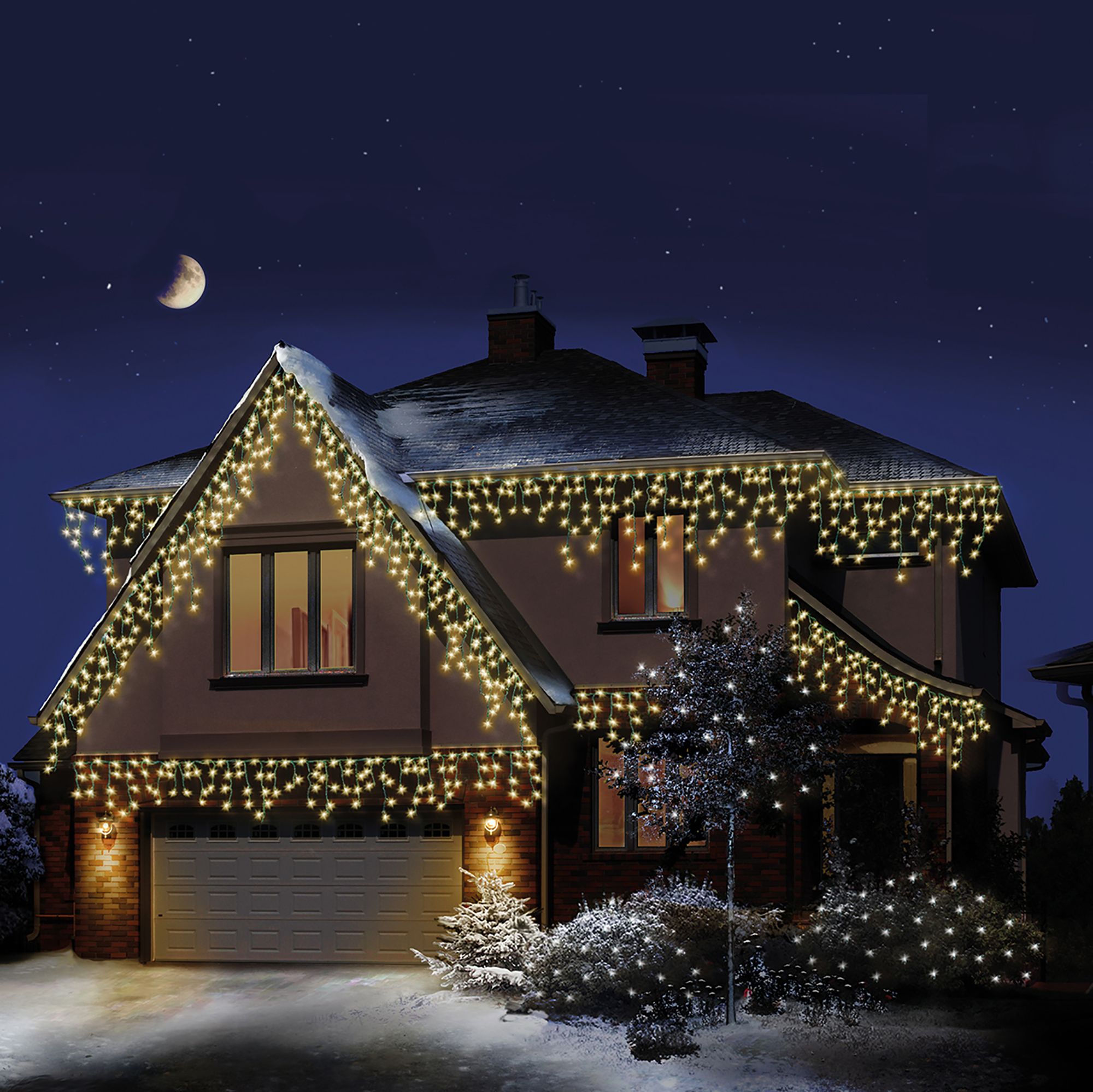 Snowing 960 Warm white LED Timer function Icicle light Clear cable DIY at B Q