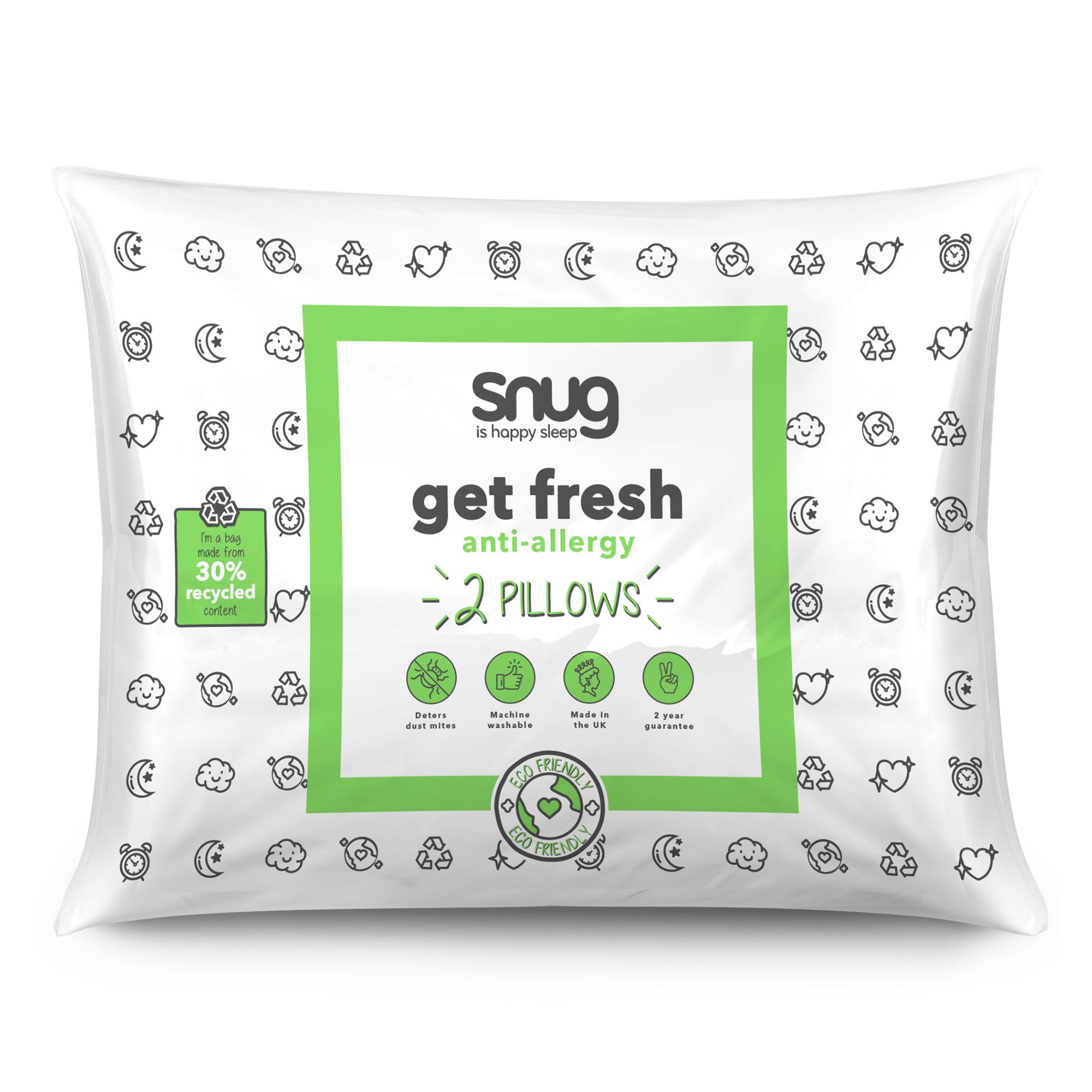 Snug Get fresh Medium Anti-allergy fibres Pillow, Pair of 2