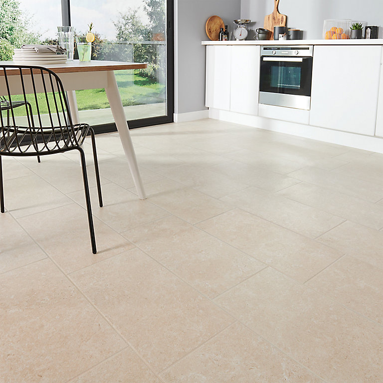 Soft Lime Stone Warm Cream Matt, Stone Effect Kitchen Floor Tiles