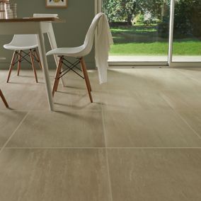 Soft travertin Beige Matt Stone effect Patterned Travertine Indoor Wall & floor Tile, Pack of 3, (L)600mm (W)600mm