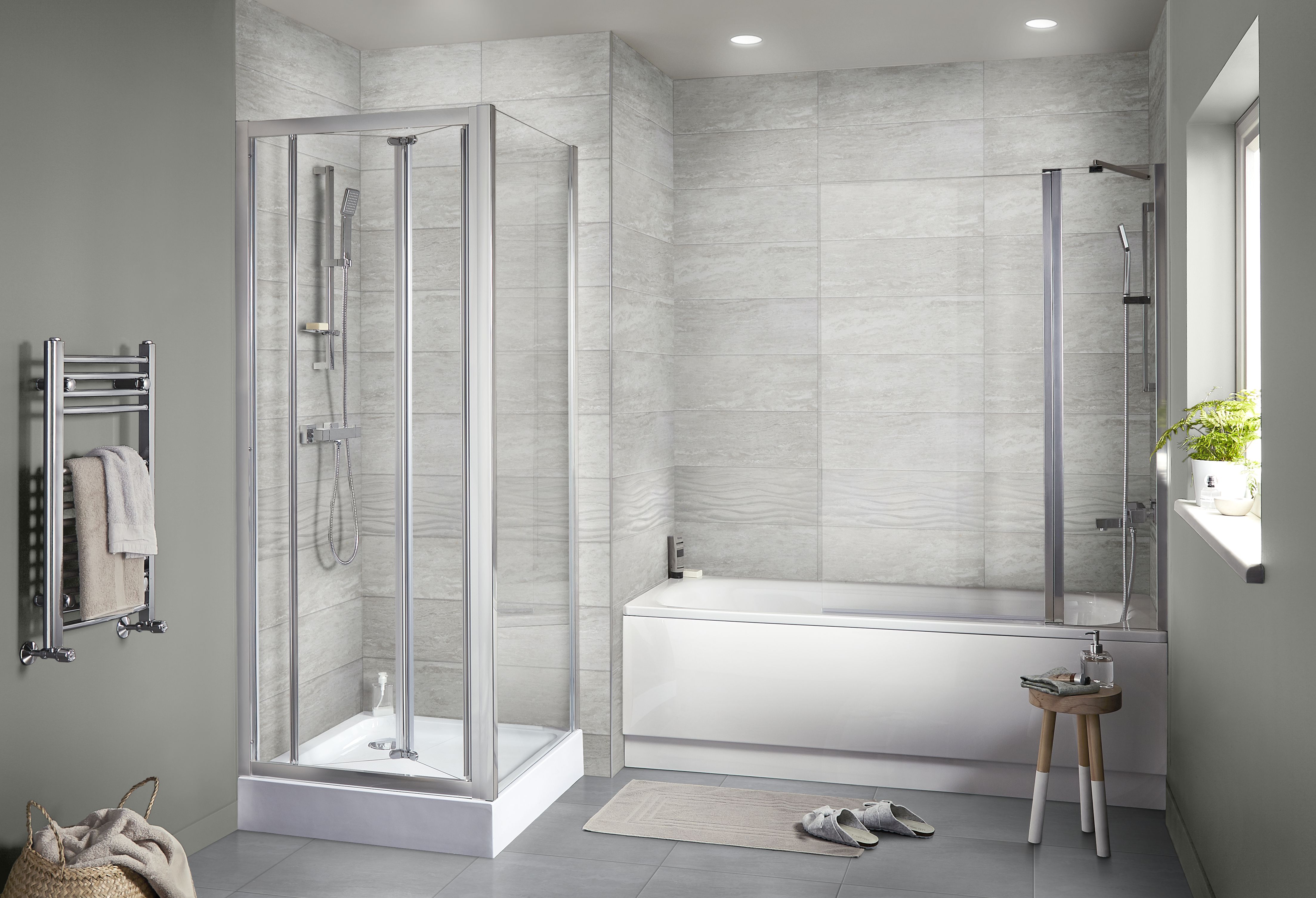Soft travertin Light grey Gloss Stone effect Ceramic Indoor Tile - 5