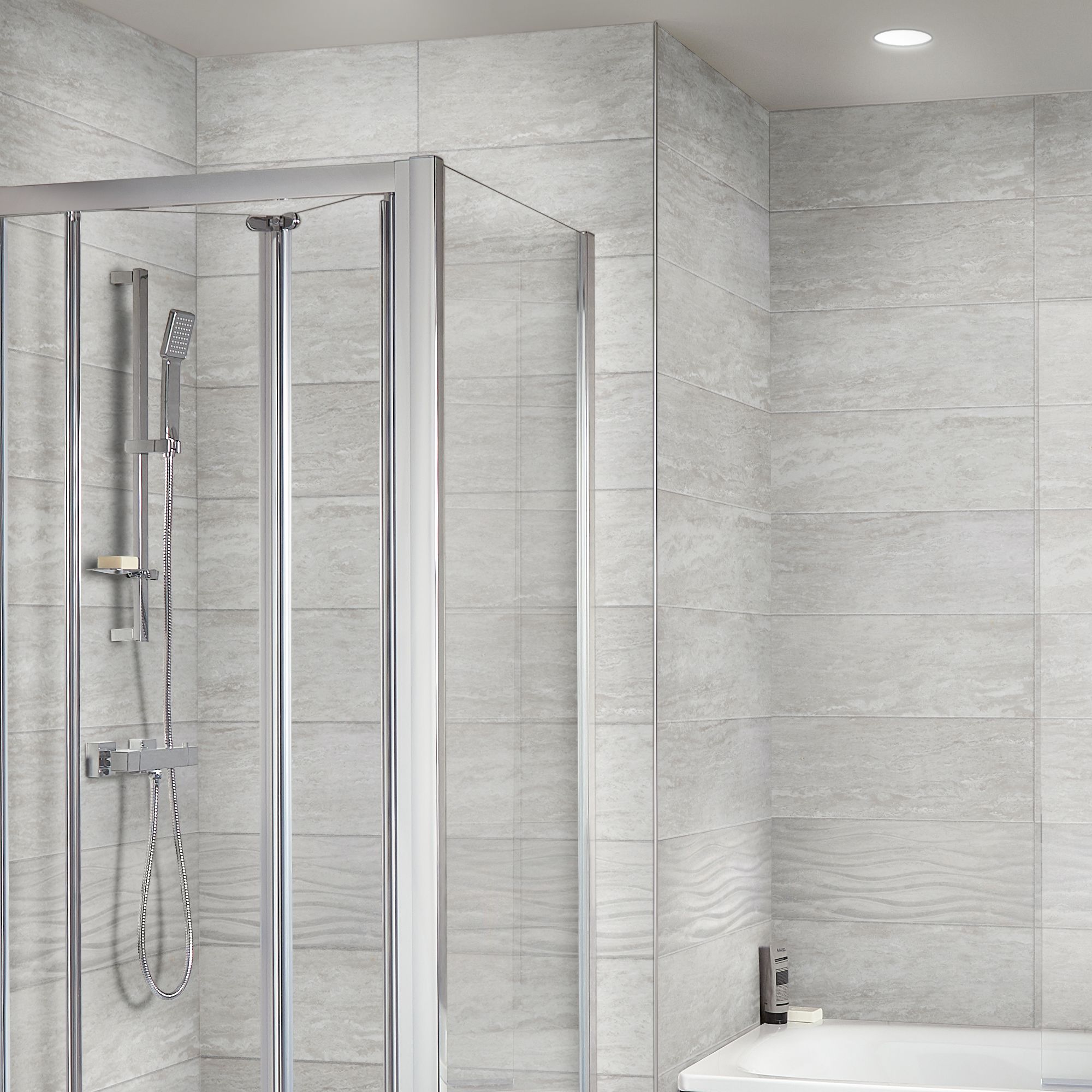Soft travertin Light grey Gloss Stone effect Ceramic Indoor Tile - 6