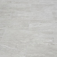 Soft travertin Light grey Gloss Stone effect Ceramic Indoor Tile, Pack of 9, (L)600mm (W)200mm