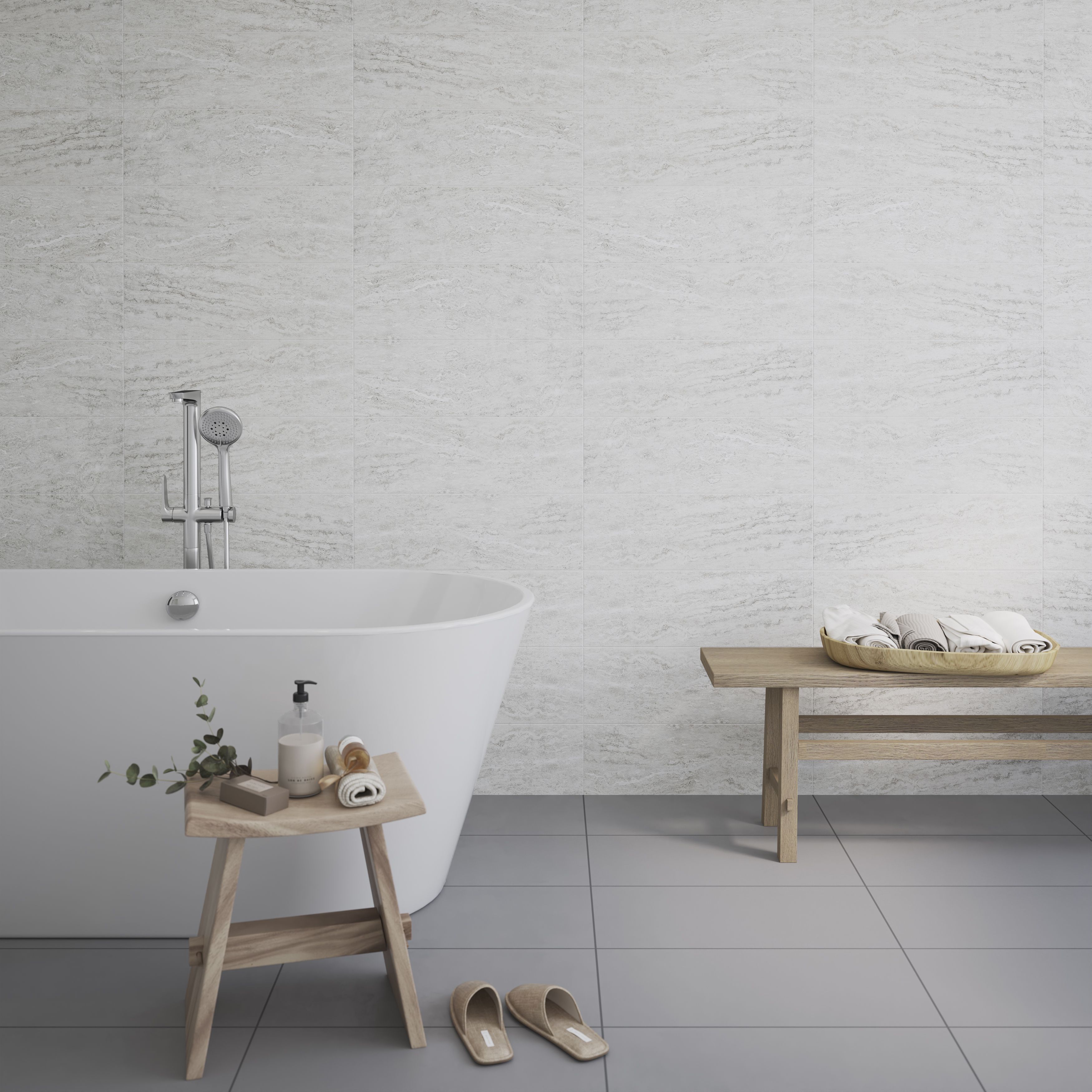 Soft travertin Light grey Matt Stone effect Ceramic Indoor Wall tile - 5