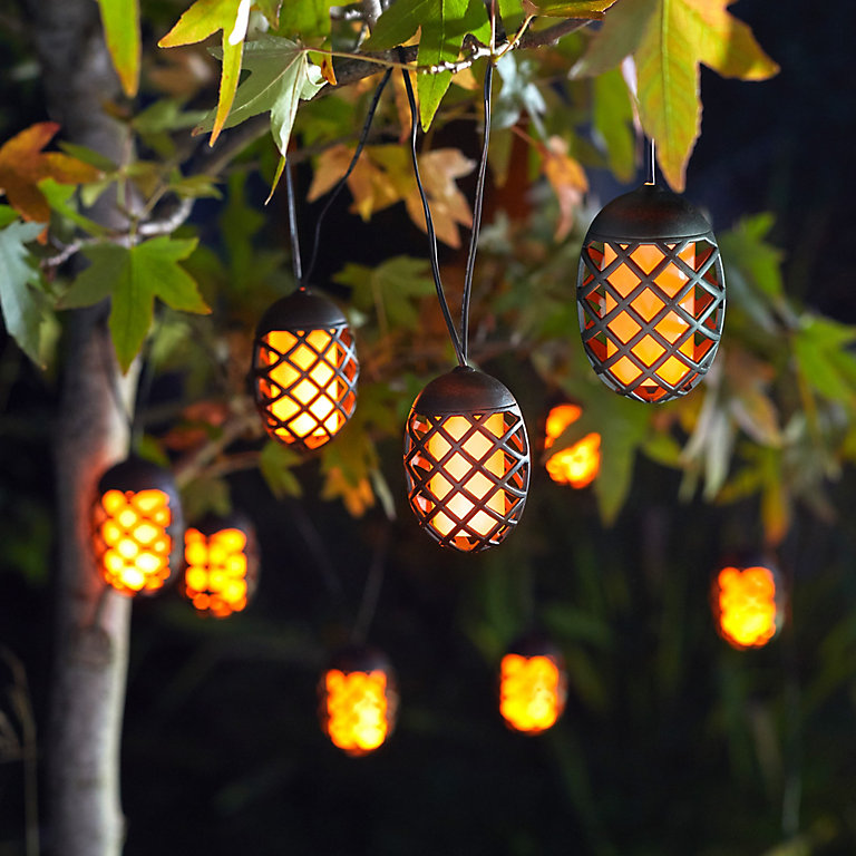 Solar Flaming Lantern Powered, Flickering Orange Led String Lights