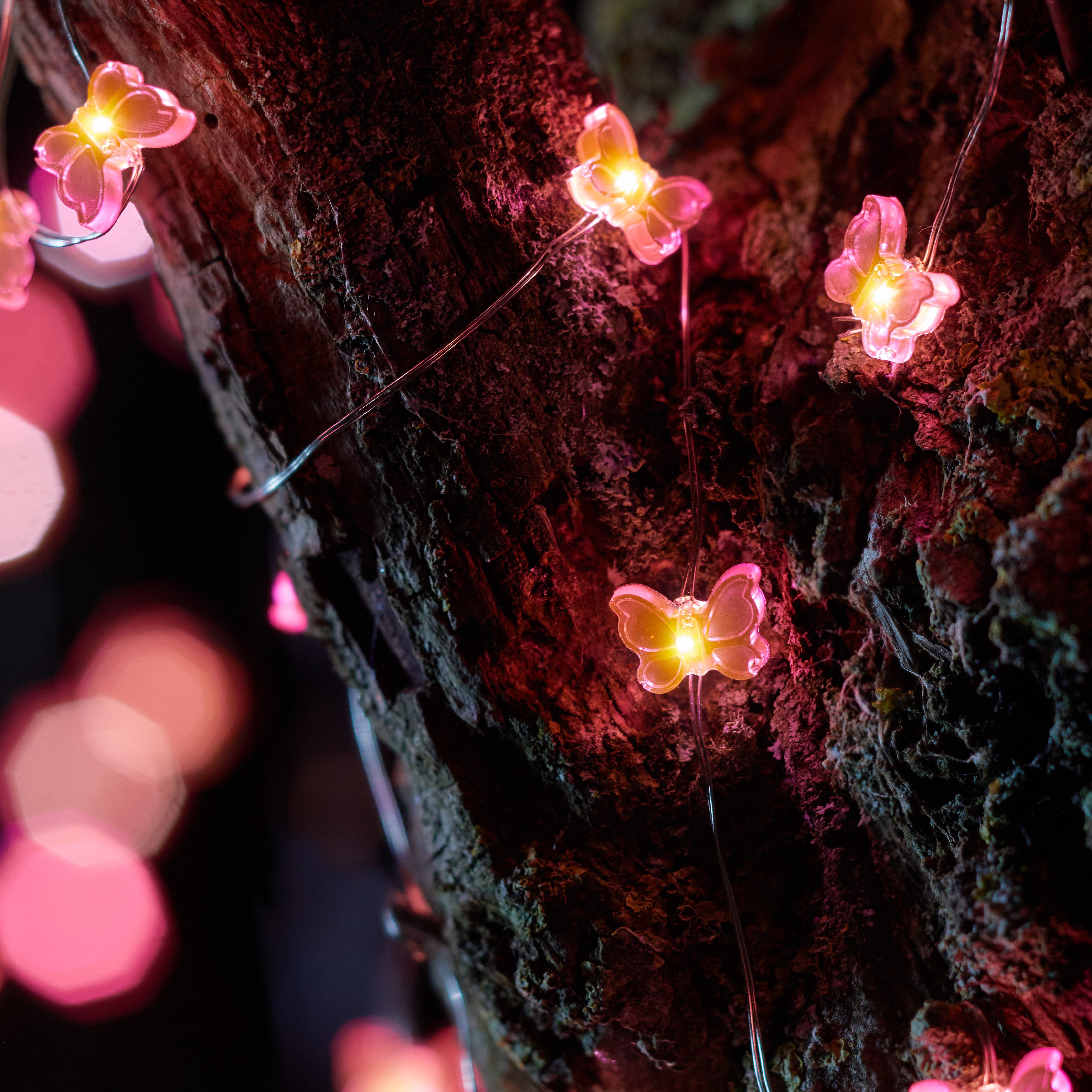 Solar Pink butterfly Solar-powered Warm white 30 LED Outdoor String lights
