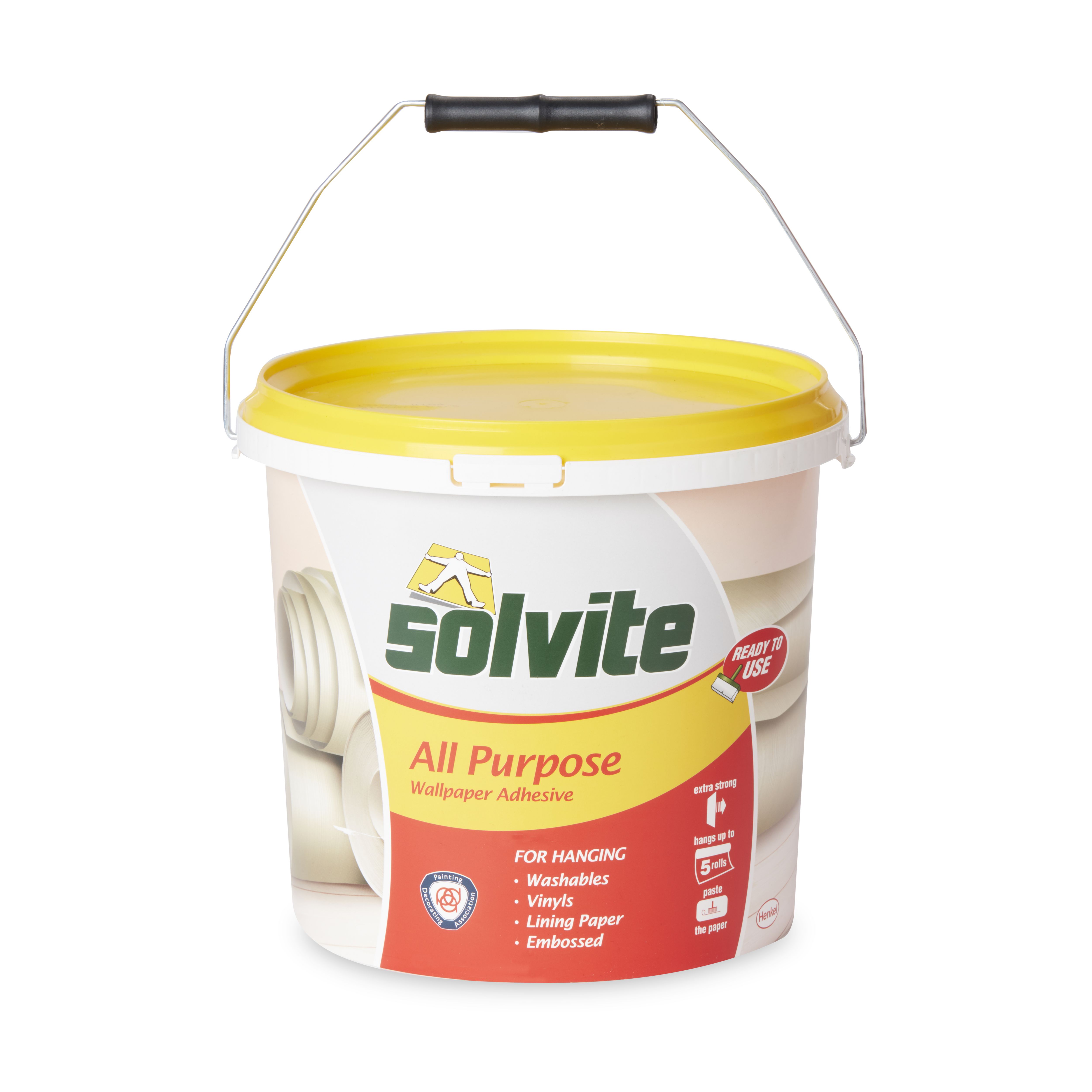 Solvite Paste the Wall Wallpaper Adhesive, Ready-Mixed, Pink, Dries Clear,  3-Roll Bucket