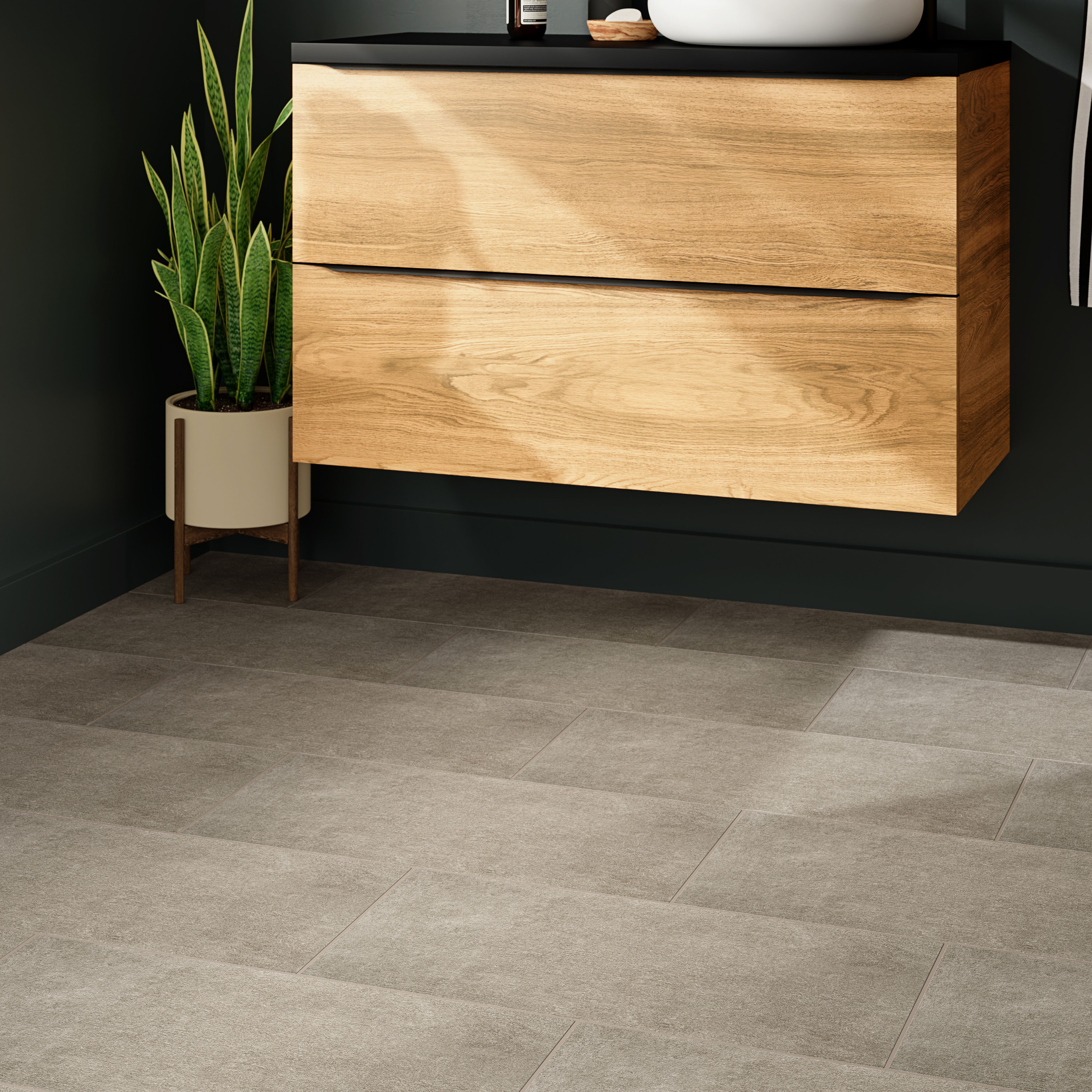 Sonora Grey Matt Concrete effect Textured Porcelain Indoor Wall & floor Tile, Pack of 7, (L)600mm (W)300mm