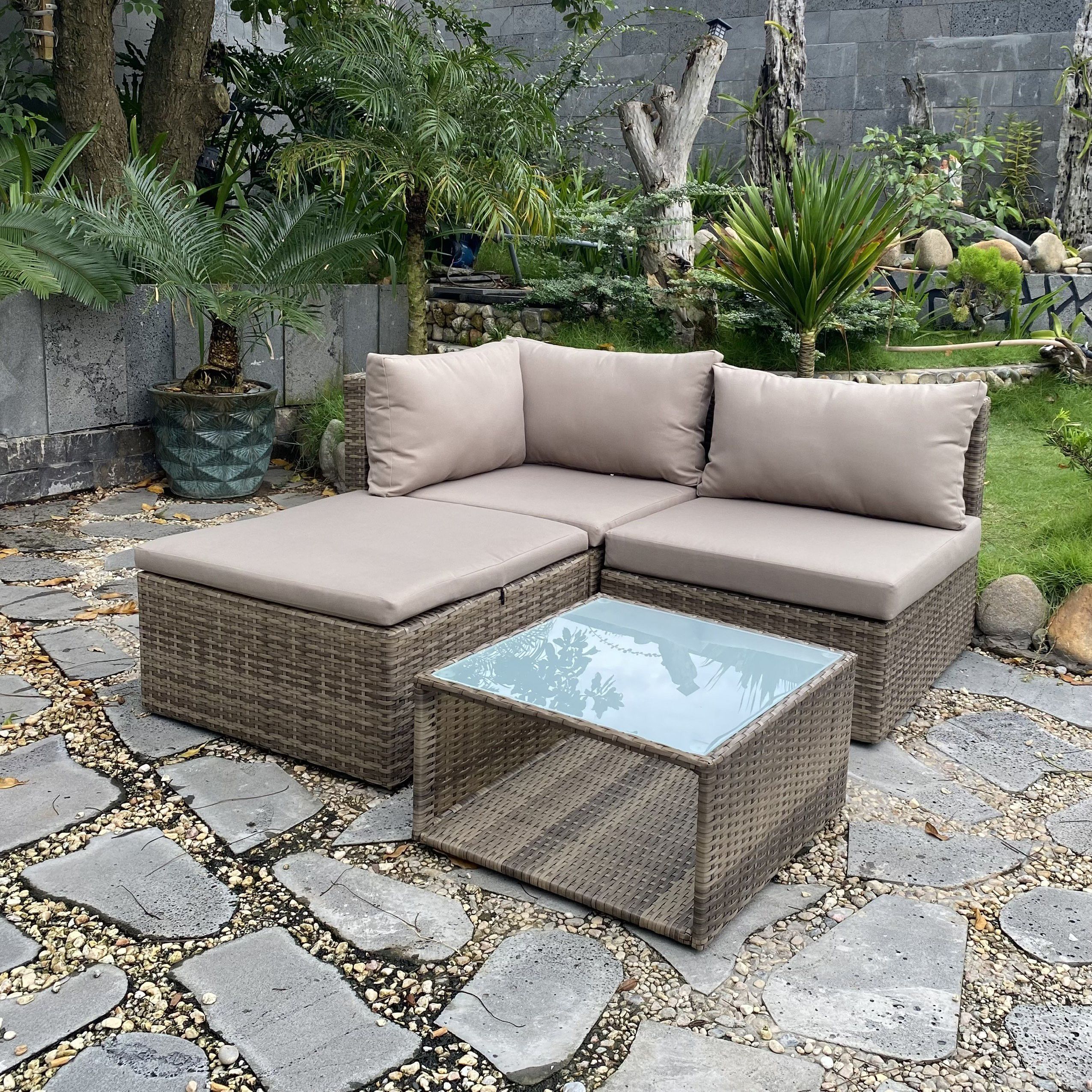 Soron Brown Rattan effect 3 Seater Coffee set DIY at B Q