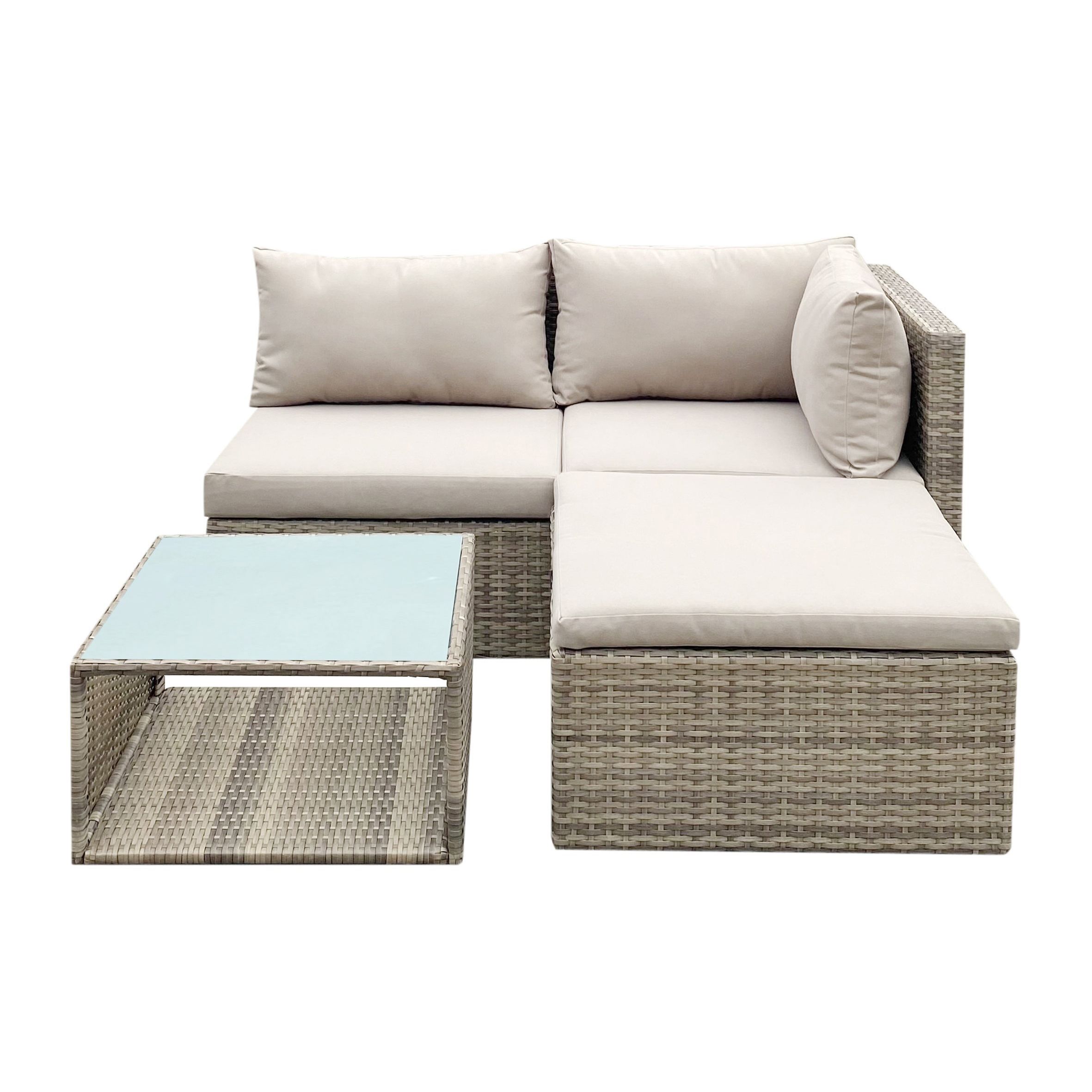 Soron Brown Rattan effect 3 Seater Coffee set DIY at B&Q