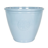 Southern patio Sullivan Blue Polypropylene (PP) & polystyrene (PS) Motif emblem Round Plant pot (Dia)40.2cm