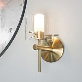 Spa Gene Satin Brass effect Wired LED Wall light