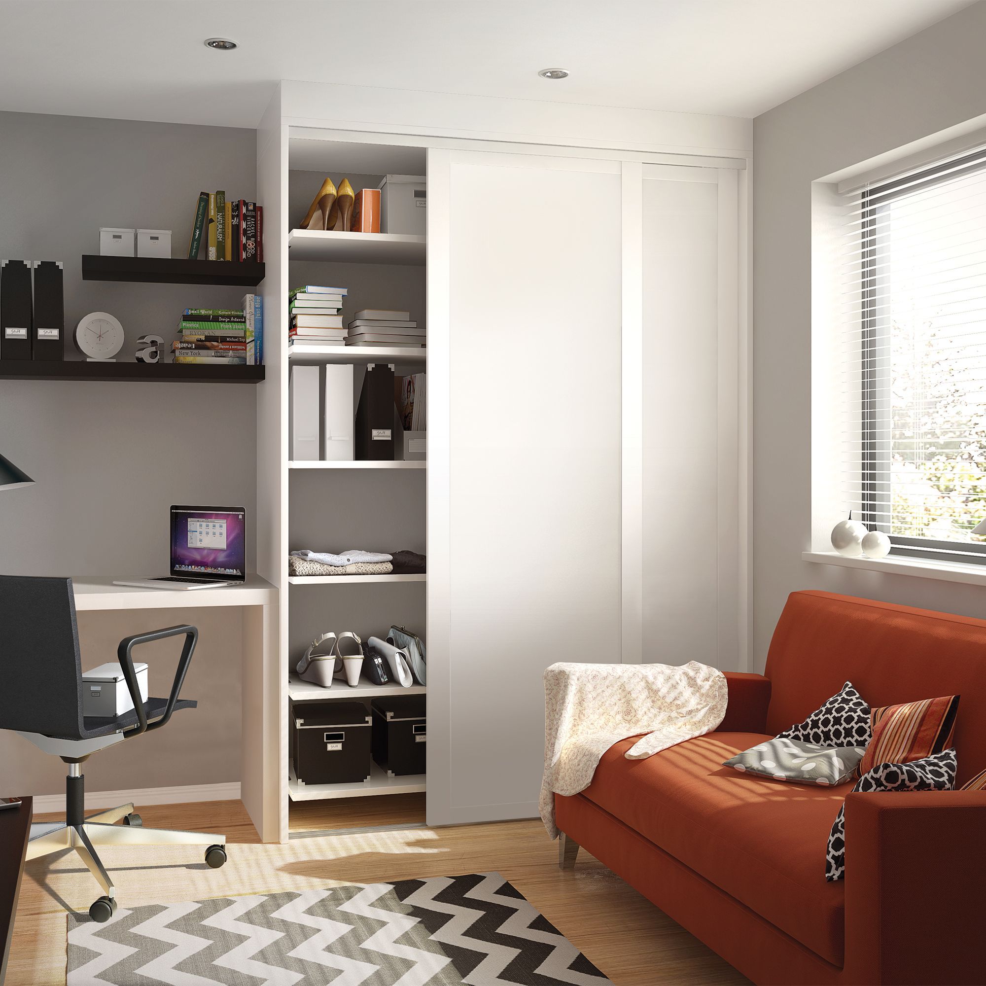 Spacepro 1 Panel Matt white Sliding wardrobe door (H)2220mm (W)914mm