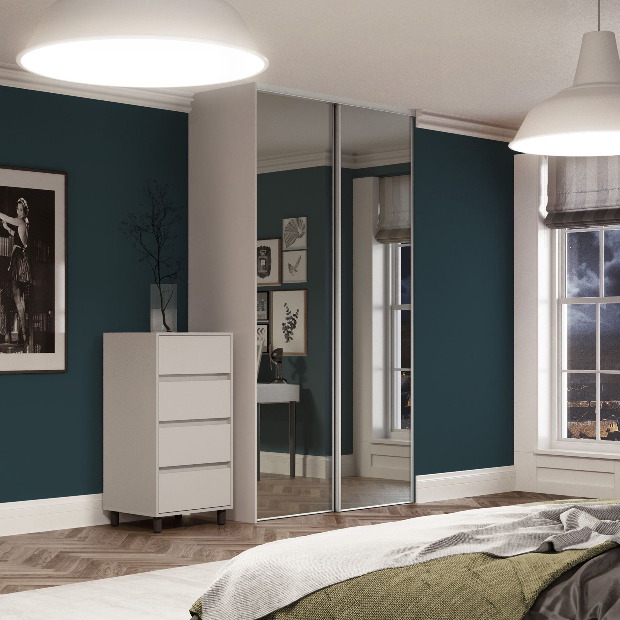 Spacepro Basic 1 Panel Mirrored White framed Sliding wardrobe door Pack of 1 (H)2220mm (W)1201mm