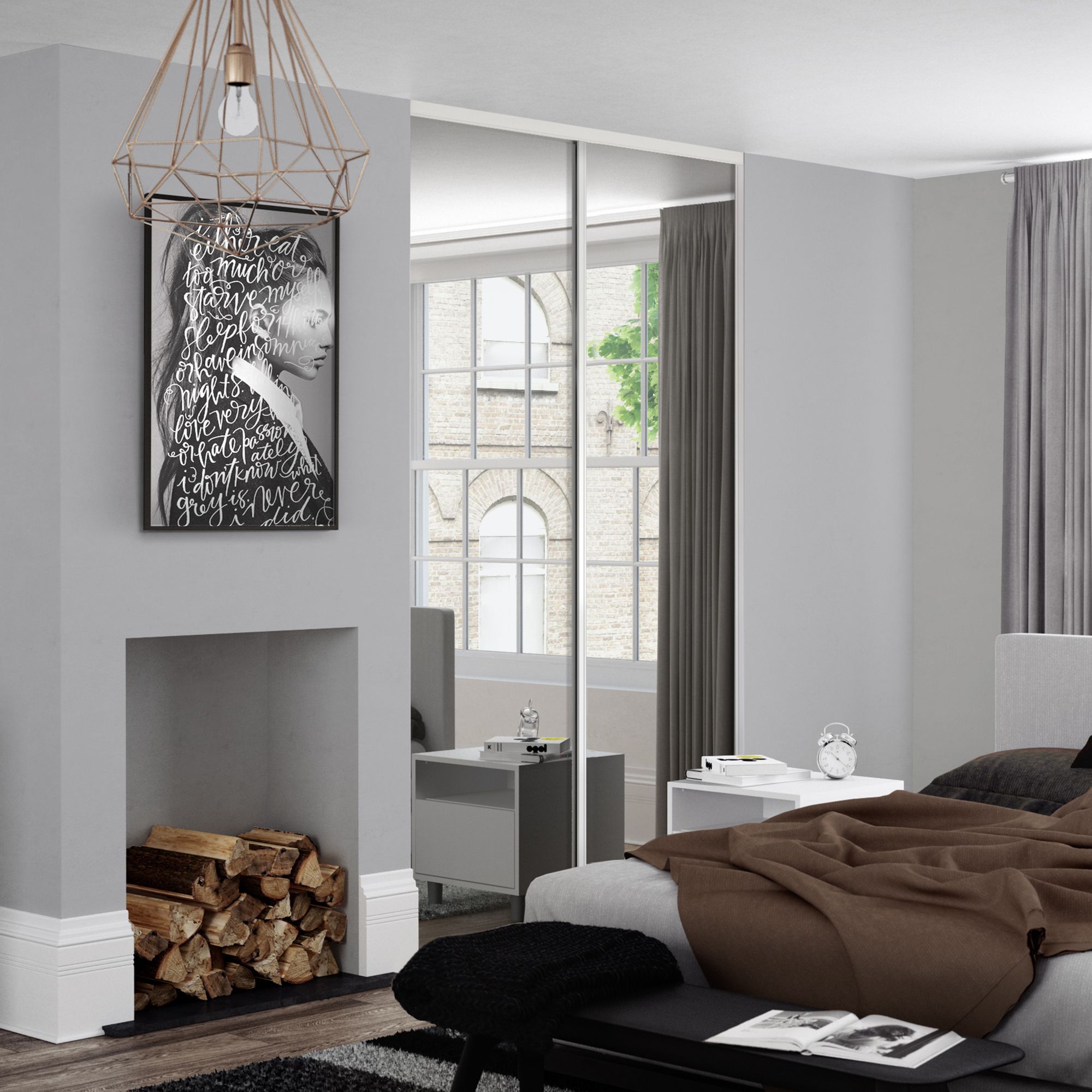 Spacepro Basic 1 Panel Mirrored White framed Sliding wardrobe door Pack of 1 (H)2220mm (W)1828mm