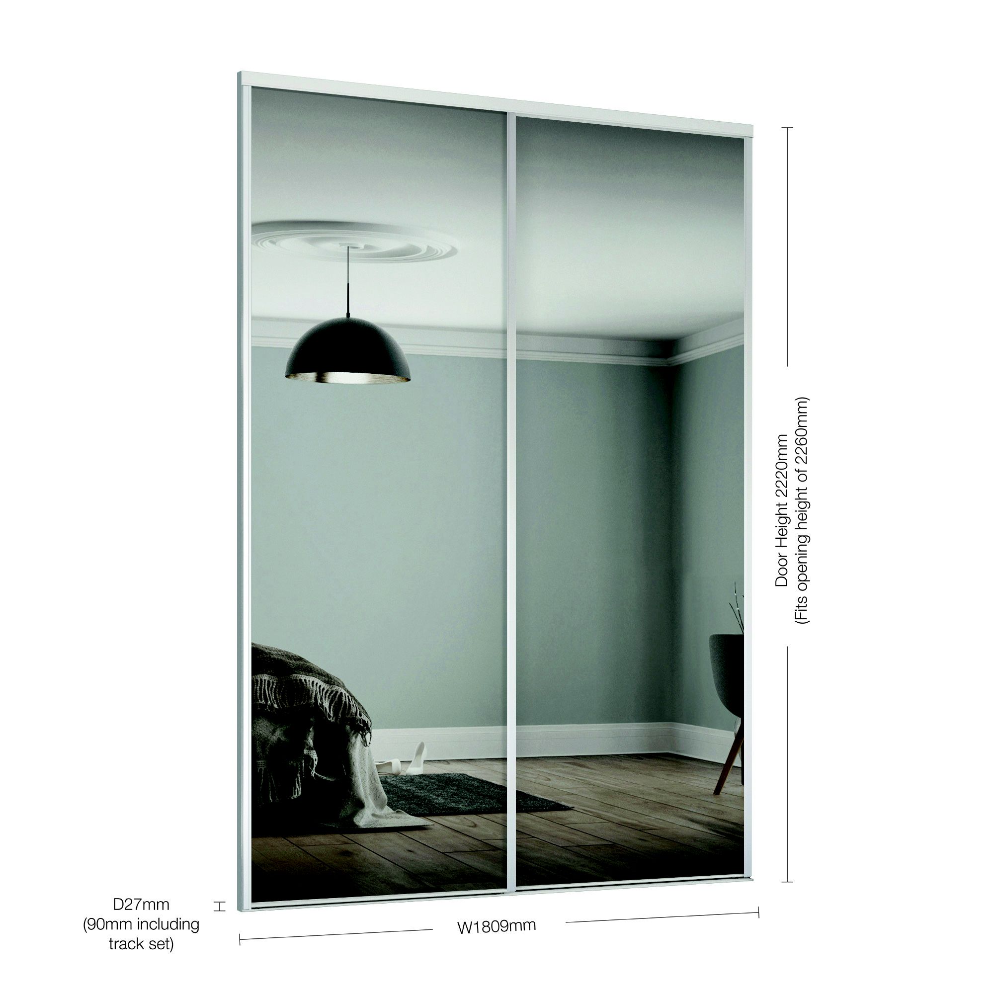 Spacepro Basic 1 Panel Mirrored White framed Sliding wardrobe door Pack of 1 (H)2220mm (W)1828mm