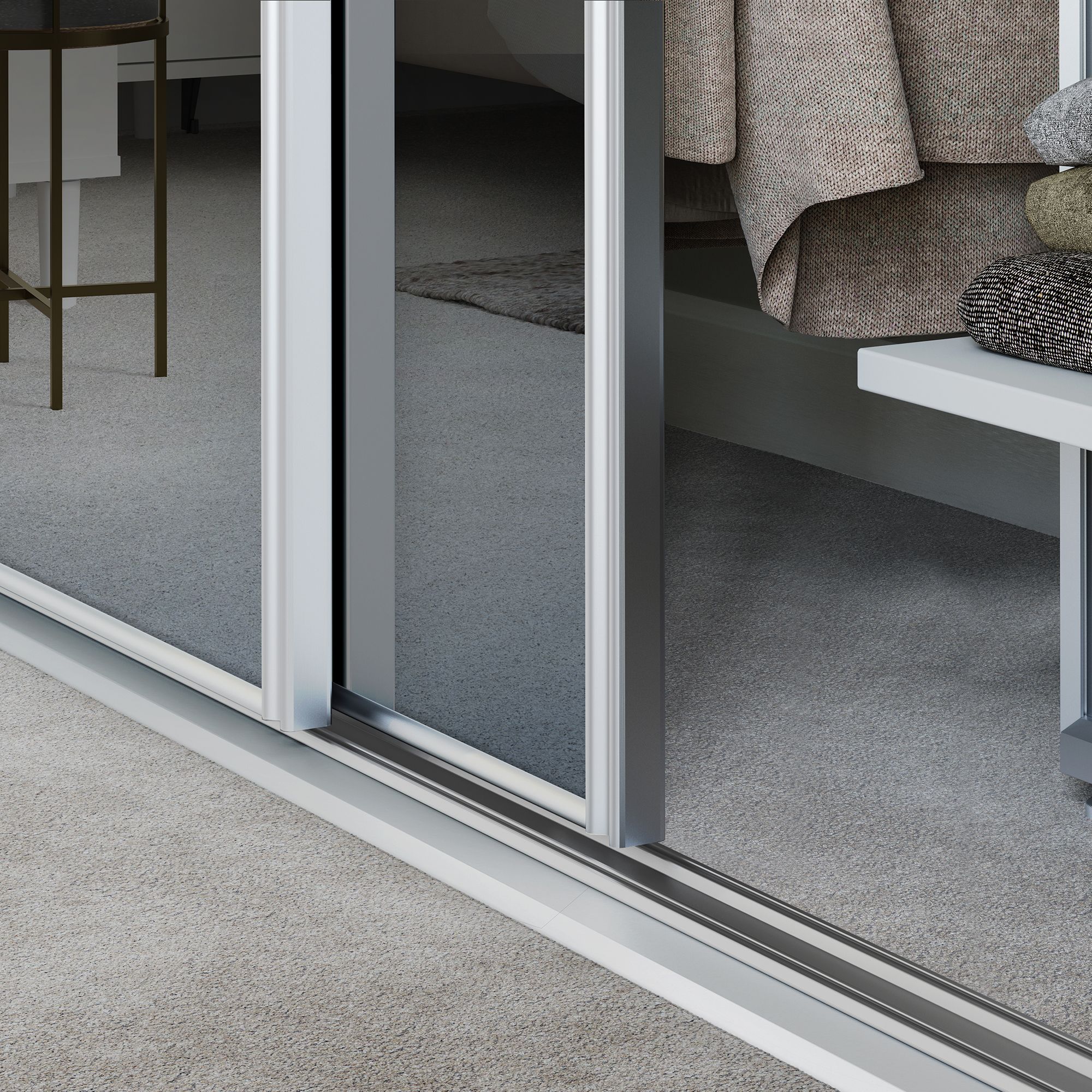 Spacepro Classic 1 Panel Mirrored White framed Sliding wardrobe door (H)2220mm (W)610mm