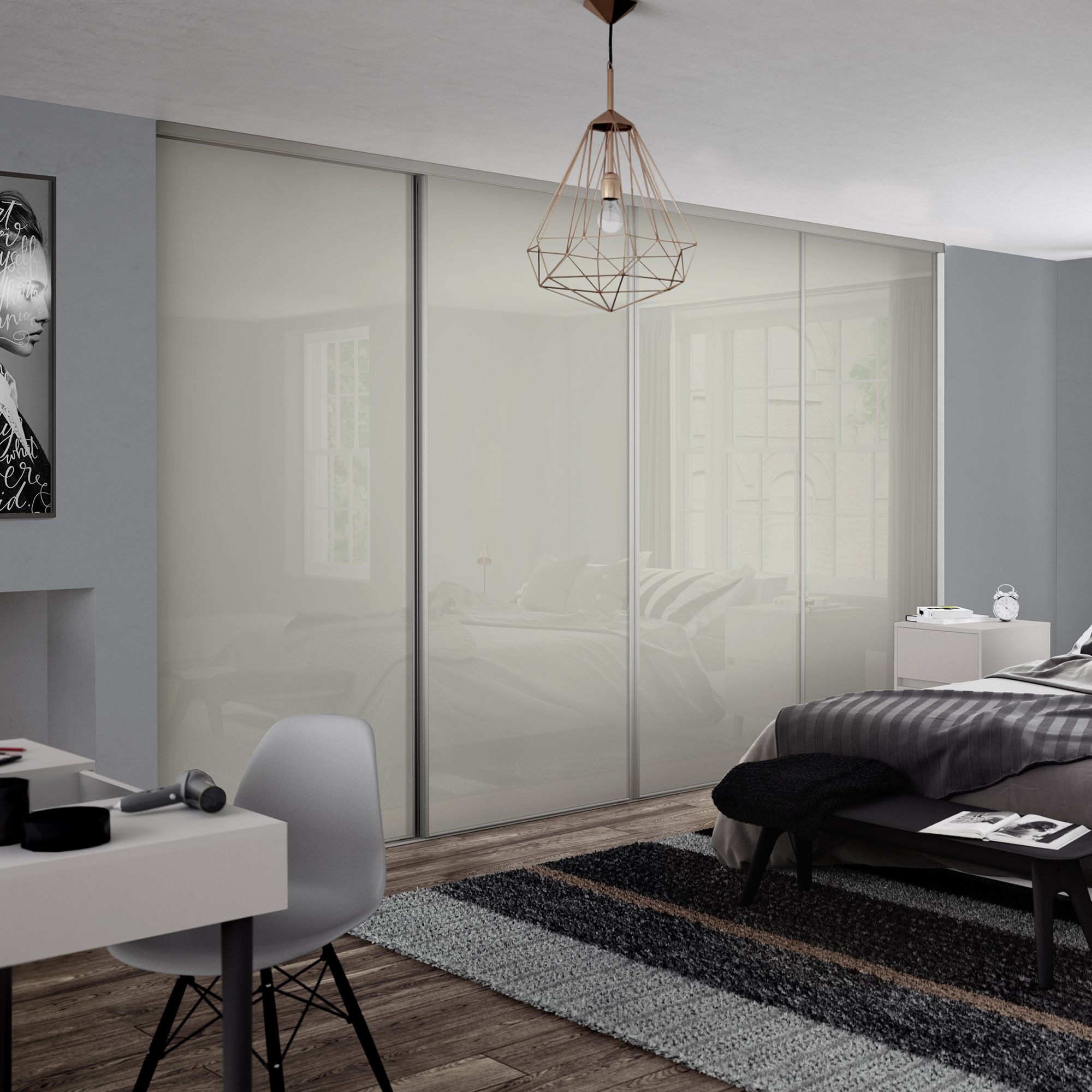 Spacepro Classic Arctic white 4 door Sliding Wardrobe Door kit (H)2260mm (W)2978mm