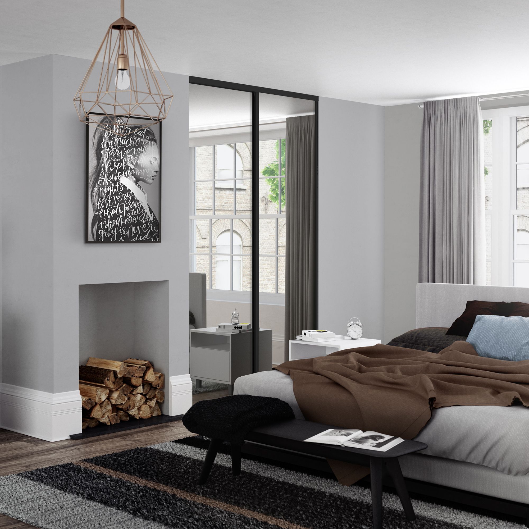 Spacepro Classic Mirrored 2 door Sliding Wardrobe Door kit (H)2220mm (W)1793mm