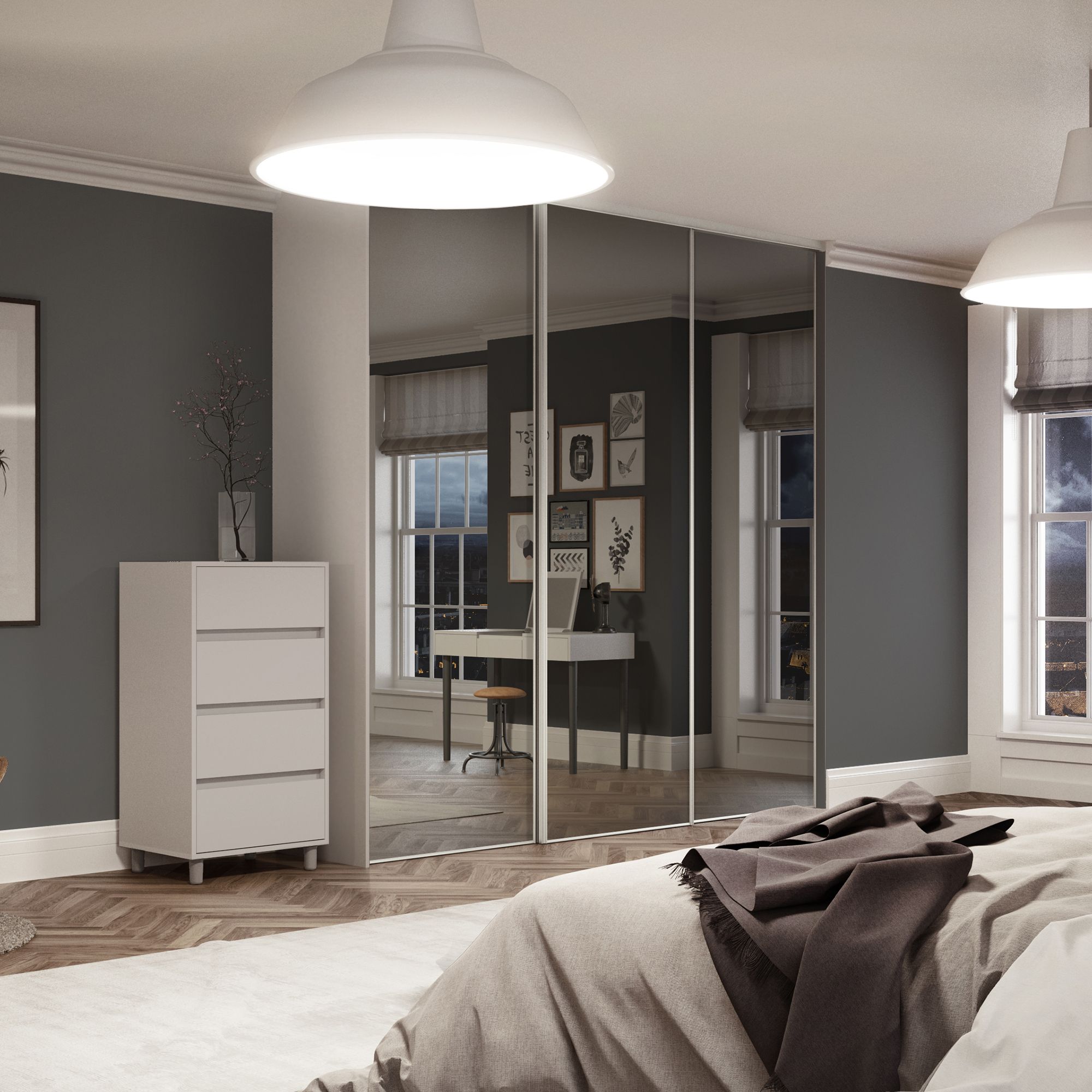 Spacepro Classic Mirrored 3 door Sliding Wardrobe Door kit (H)2220mm (W)2672mm