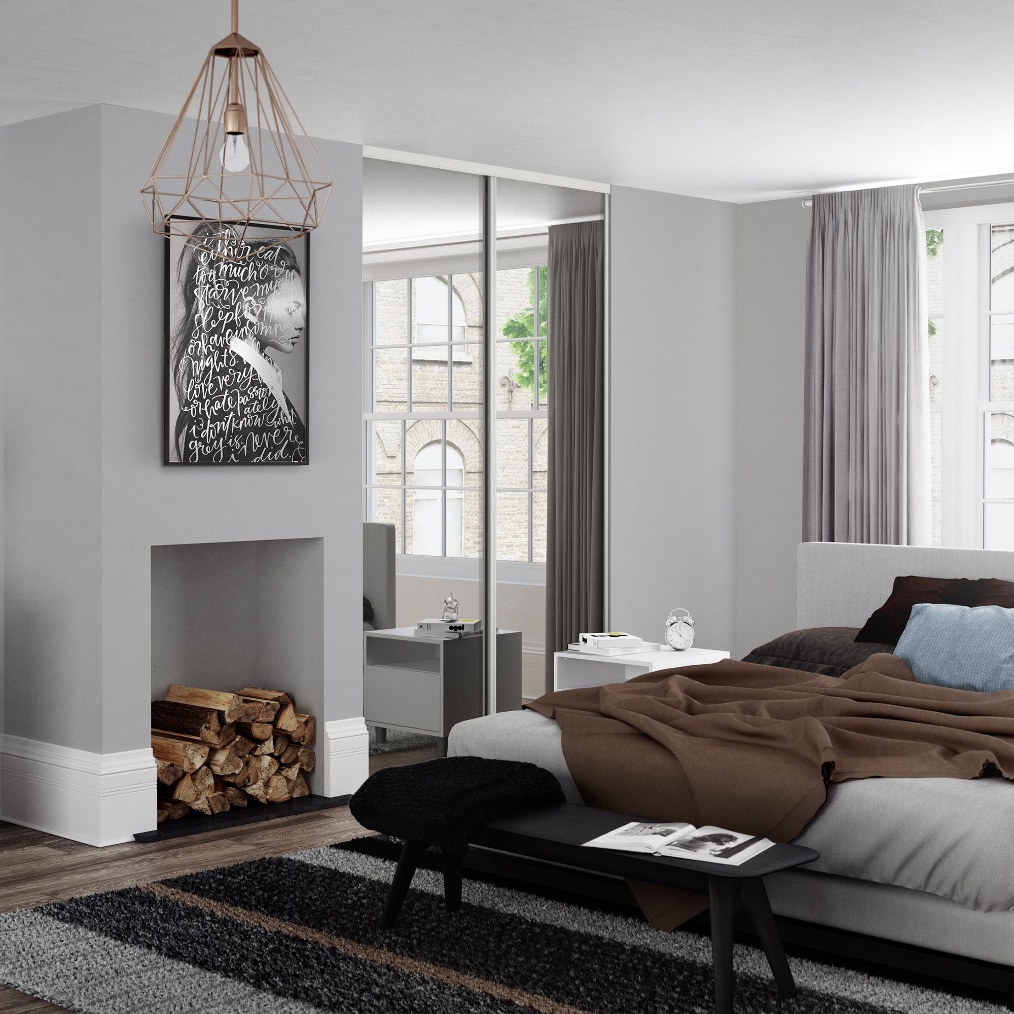 Spacepro Classic Mirrored Mirror 2 door Sliding Wardrobe Door kit (H)2260mm (W)1489mm