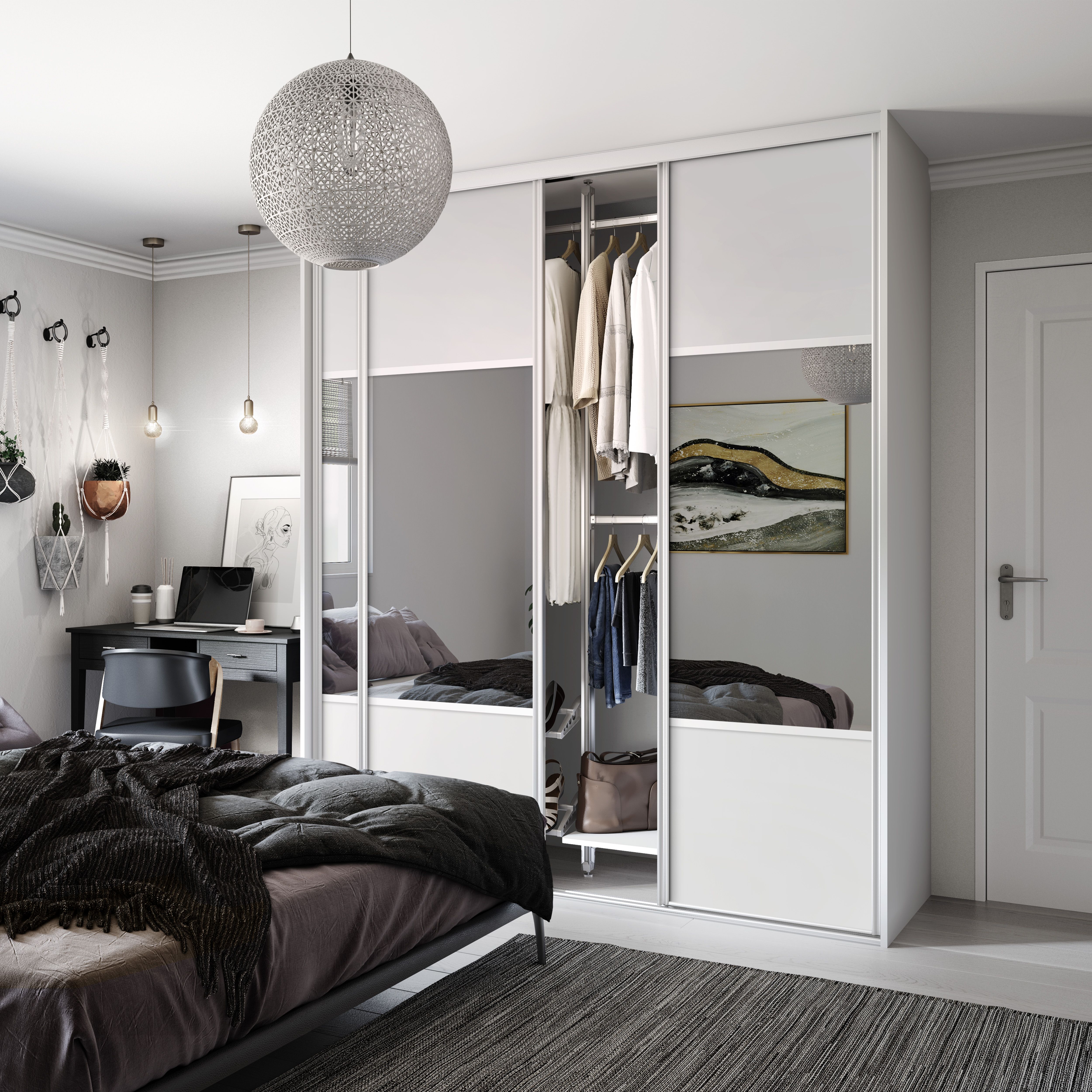 Spacepro Classic Mirrored Sliding wardrobe door (H)2220mm (W)610mm