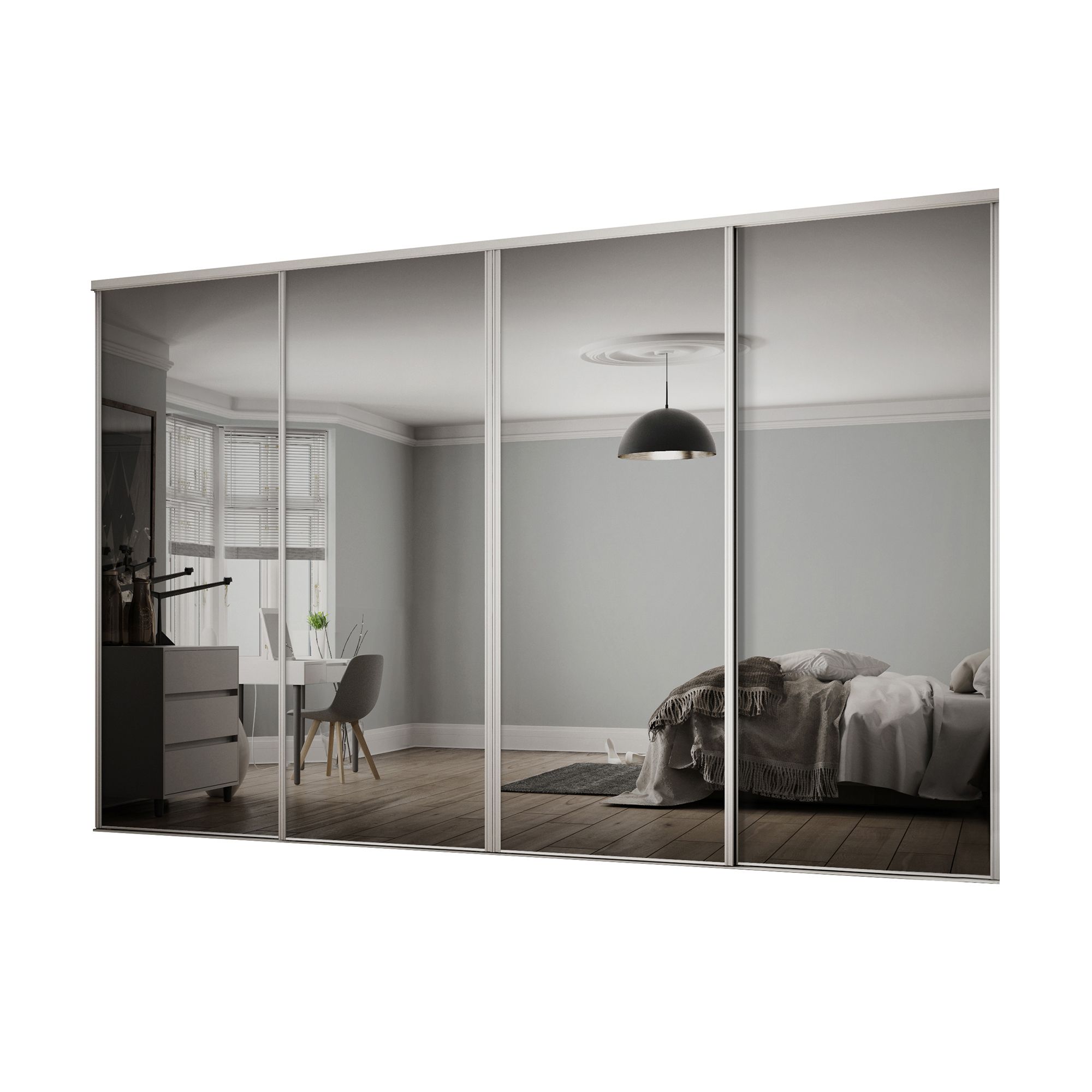 Spacepro Classic Mirrored White 4 door Sliding Wardrobe Door kit (H)2220mm (W)2978mm