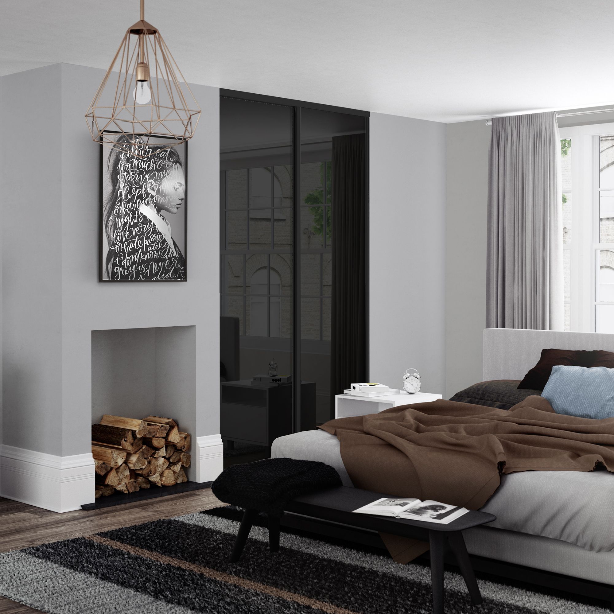 Spacepro Classic Non-mirrored Black 2 Sliding Wardrobe Door kit (H)2220mm (W)1793mm