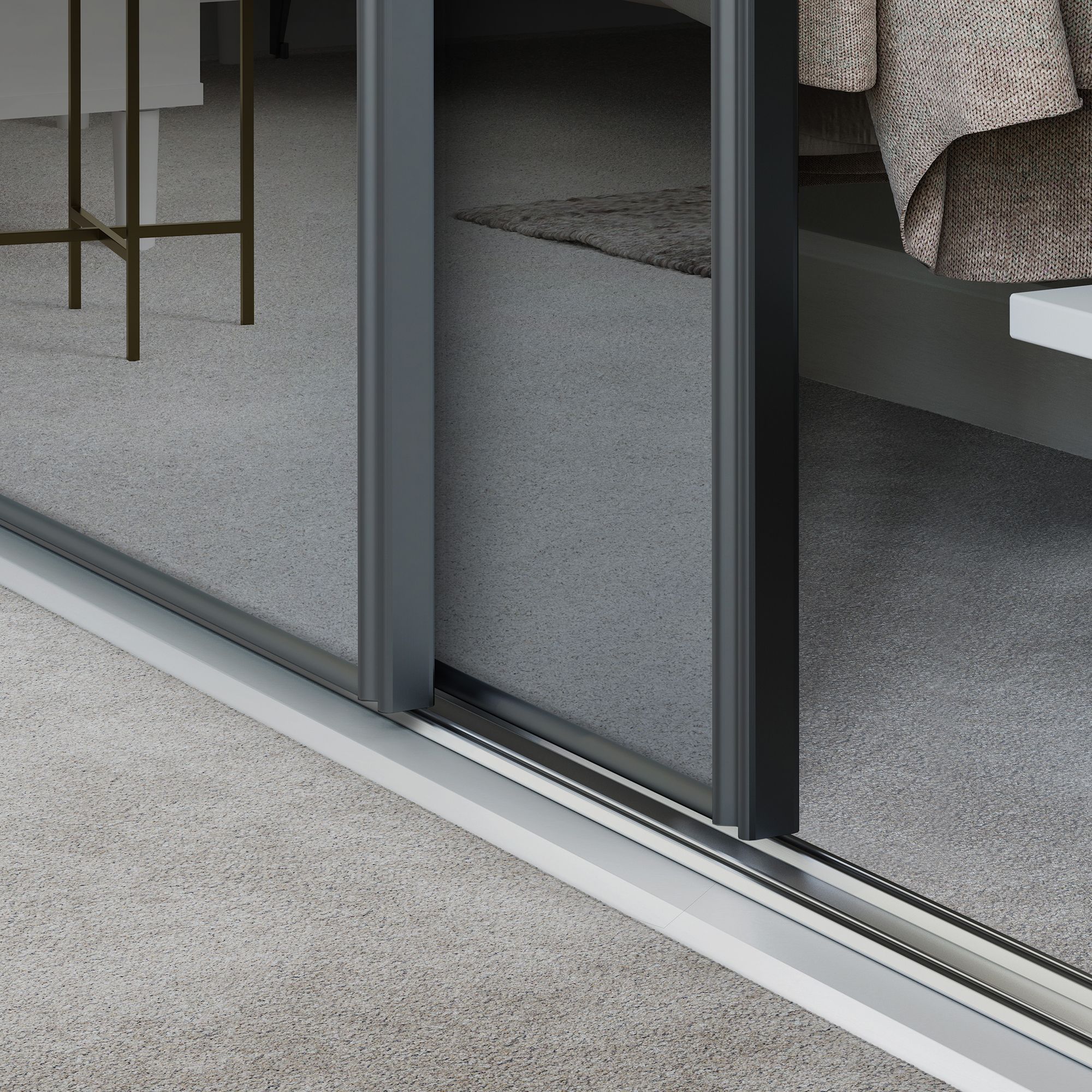 Spacepro Classic Panelled Mirrored Gloss graphite 4 door Sliding Wardrobe Door kit (H)2220mm (W)2978mm