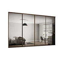Spacepro Classic Panelled Walnut effect Single panel 4 mirror Sliding wardrobe door (H) 2220mm x (W) 914mm, Set of 4