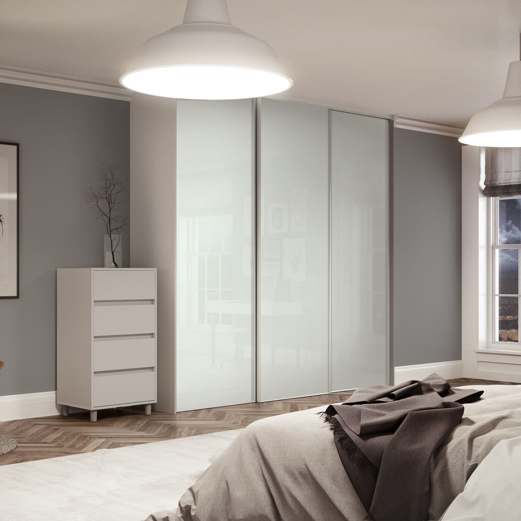 Spacepro Classic Shaker Non-mirrored Matt white 3 door Sliding Wardrobe Door kit (H)2220mm (W)2672mm