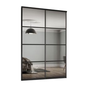 Spacepro Element Black 4 panel Mirrored Sliding wardrobe door (H) 2220mm x (W) 610mm, Set of 2