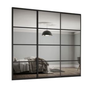 Spacepro Element Black 4 panel Mirrored Sliding wardrobe door (H) 2220mm x (W) 610mm, Set of 3