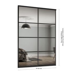 Spacepro Element Black 4 panel Mirrored Sliding wardrobe door (H) 2220mm x (W) 762mm, Set of 2