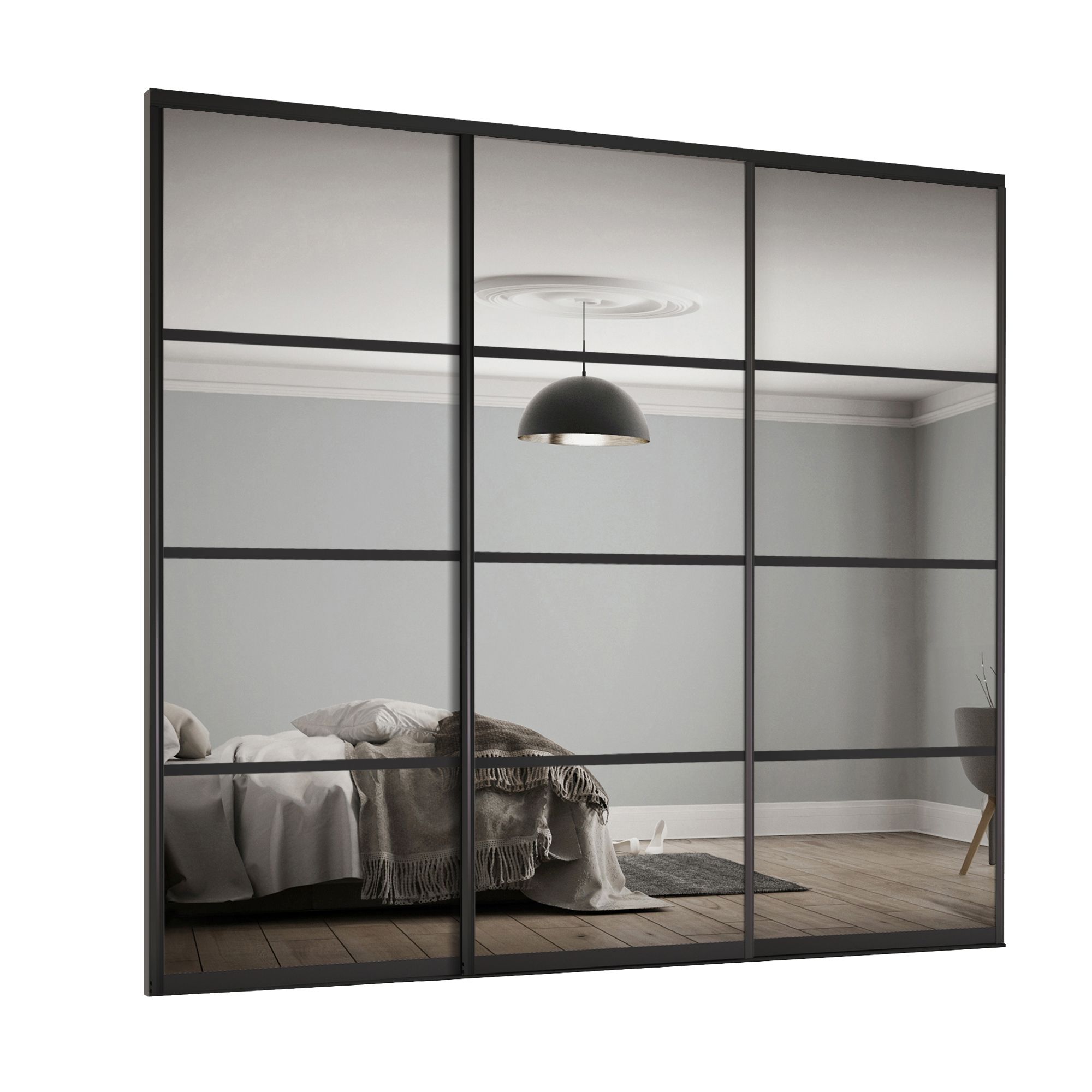 Spacepro Element Black frame 4 panel Mirrored Sliding wardrobe door, (H)2220mm (W) 610mm Set of 3