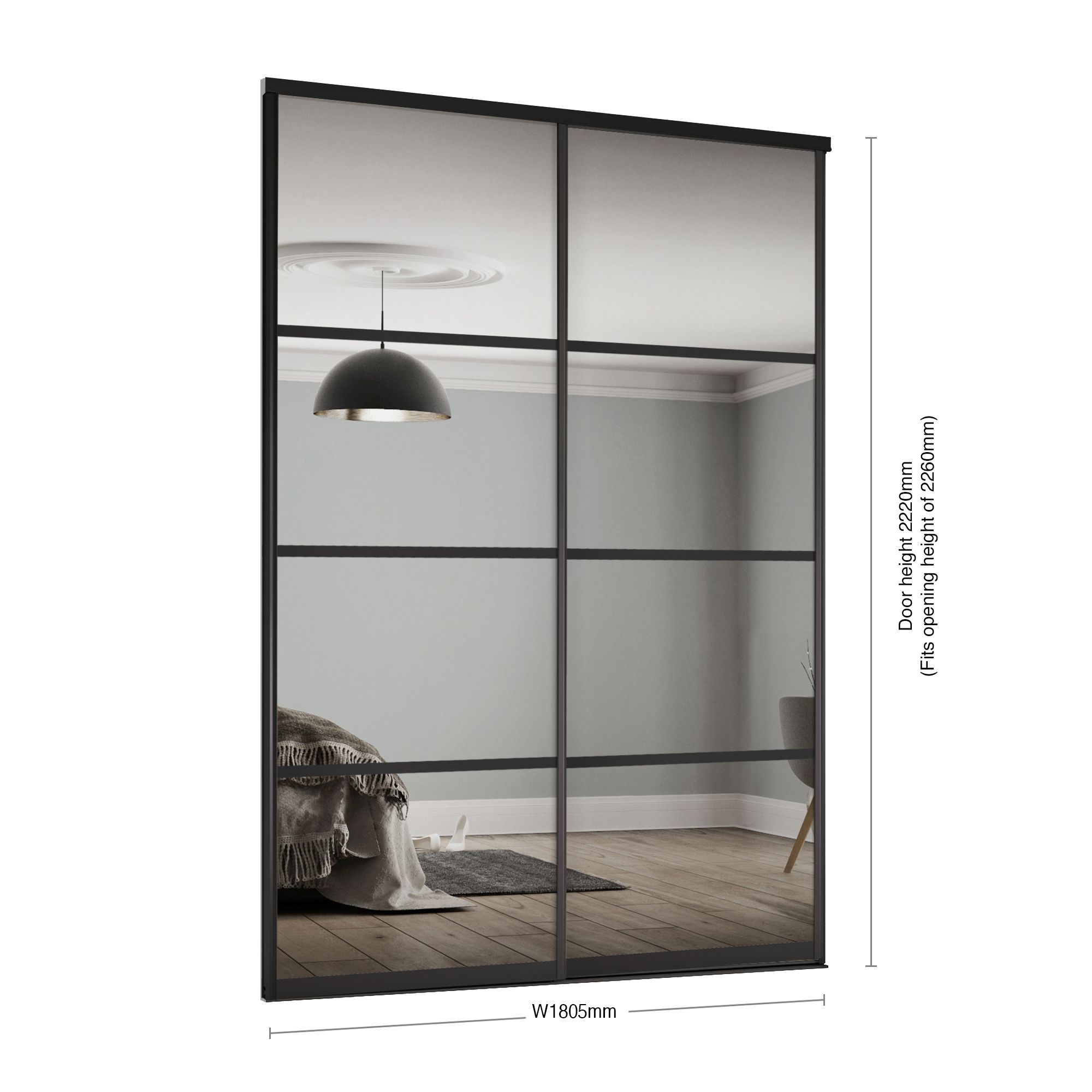 Spacepro Element Black frame 4 panel Mirrored Sliding wardrobe door, (H)2220mm (W) 914mm Set of 2