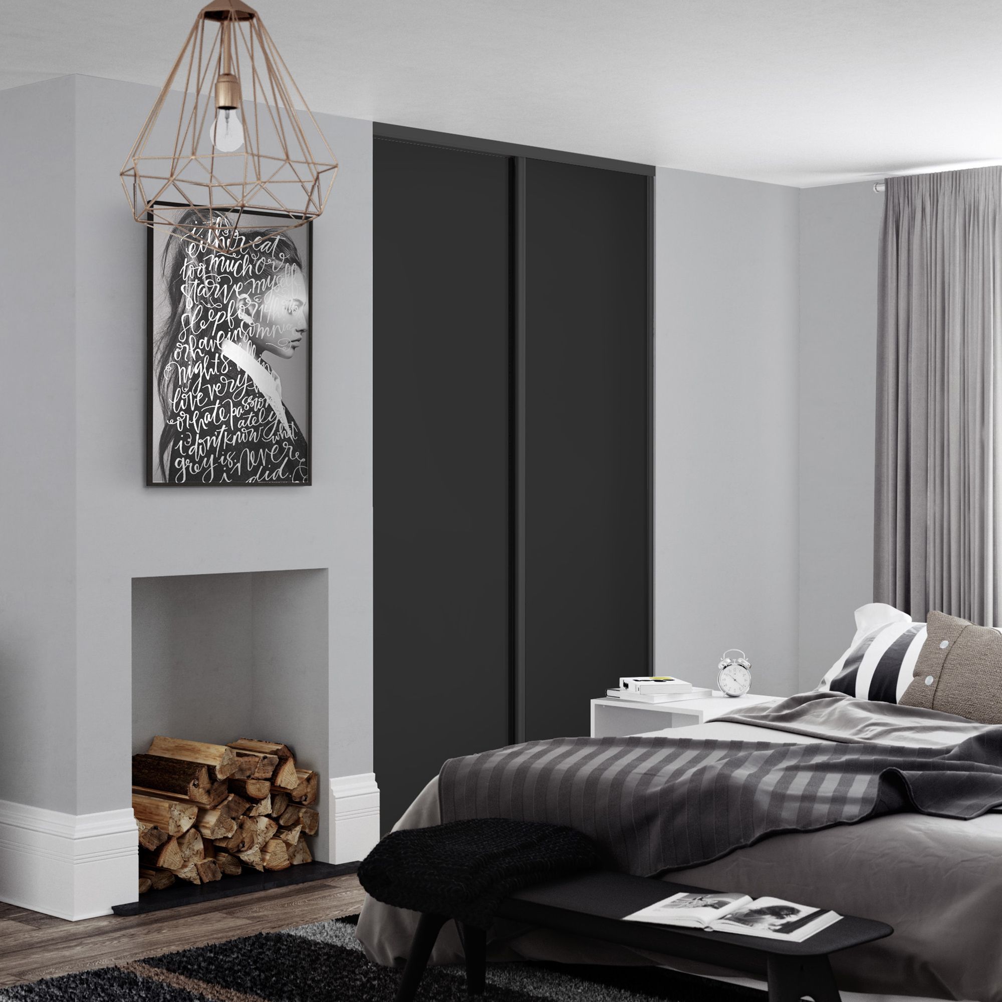 Spacepro Full length Matt Classic Black frame Single panel Sliding wardrobe door, (H)2220mm (W) 762mm