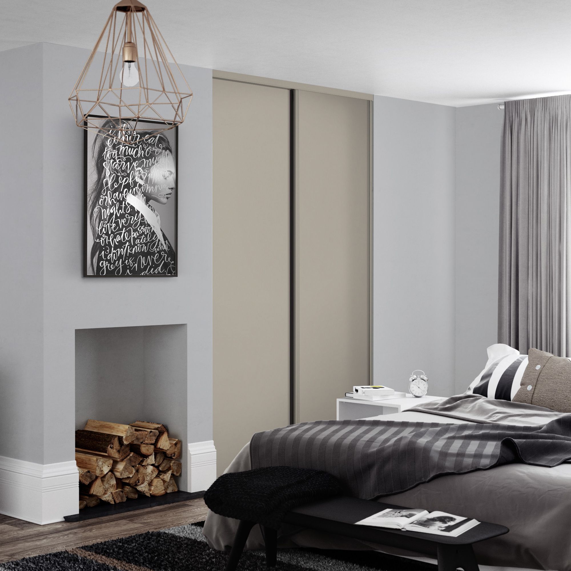 Spacepro Full length Matt Classic Pebble frame Single panel Sliding wardrobe door, (H)2220mm (W) 762mm