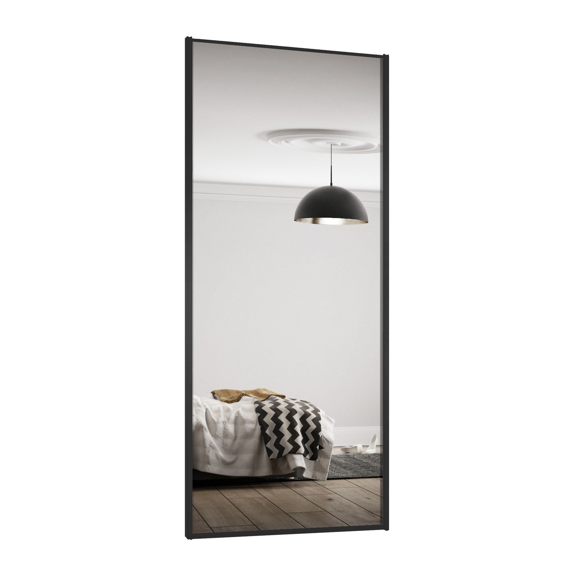 Spacepro Full length Mirrored Classic Black frame Single panel Sliding wardrobe door, (H)2220mm (W) 762mm