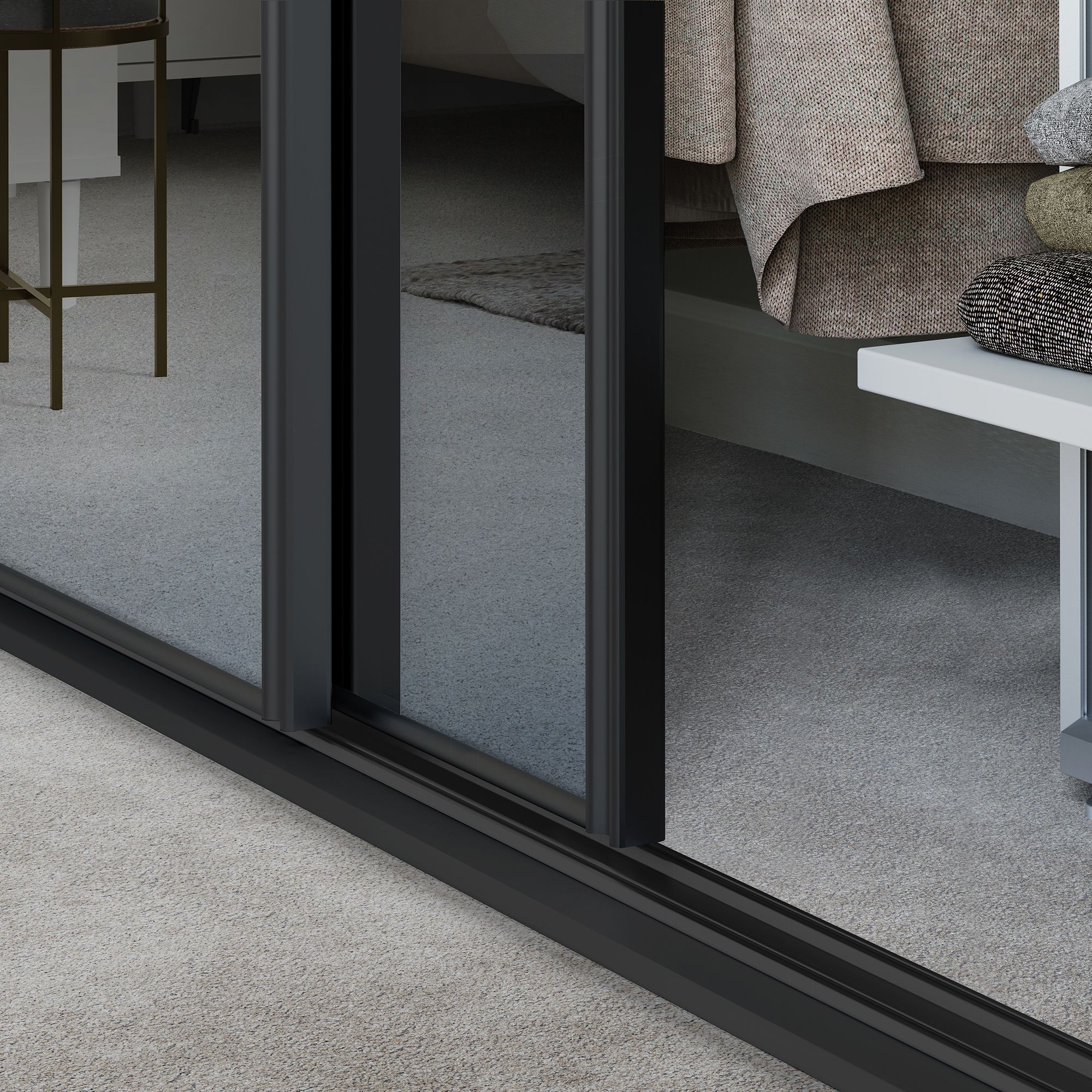 Spacepro Full length Mirrored Classic Black frame Single panel Sliding wardrobe door, (H)2220mm (W) 762mm