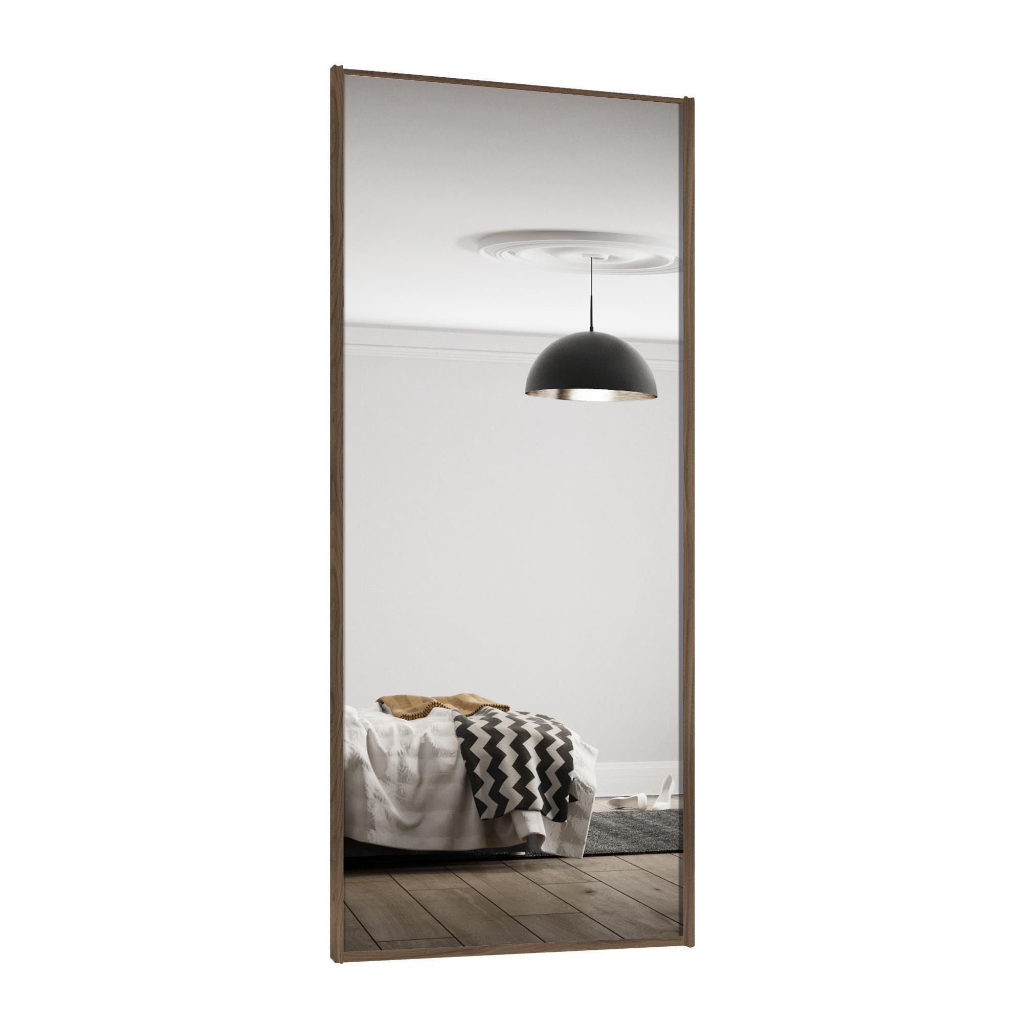 Spacepro Full length Mirrored Classic Carini walnut effect frame Single panel Sliding wardrobe door, (H)2220mm (W) 762mm