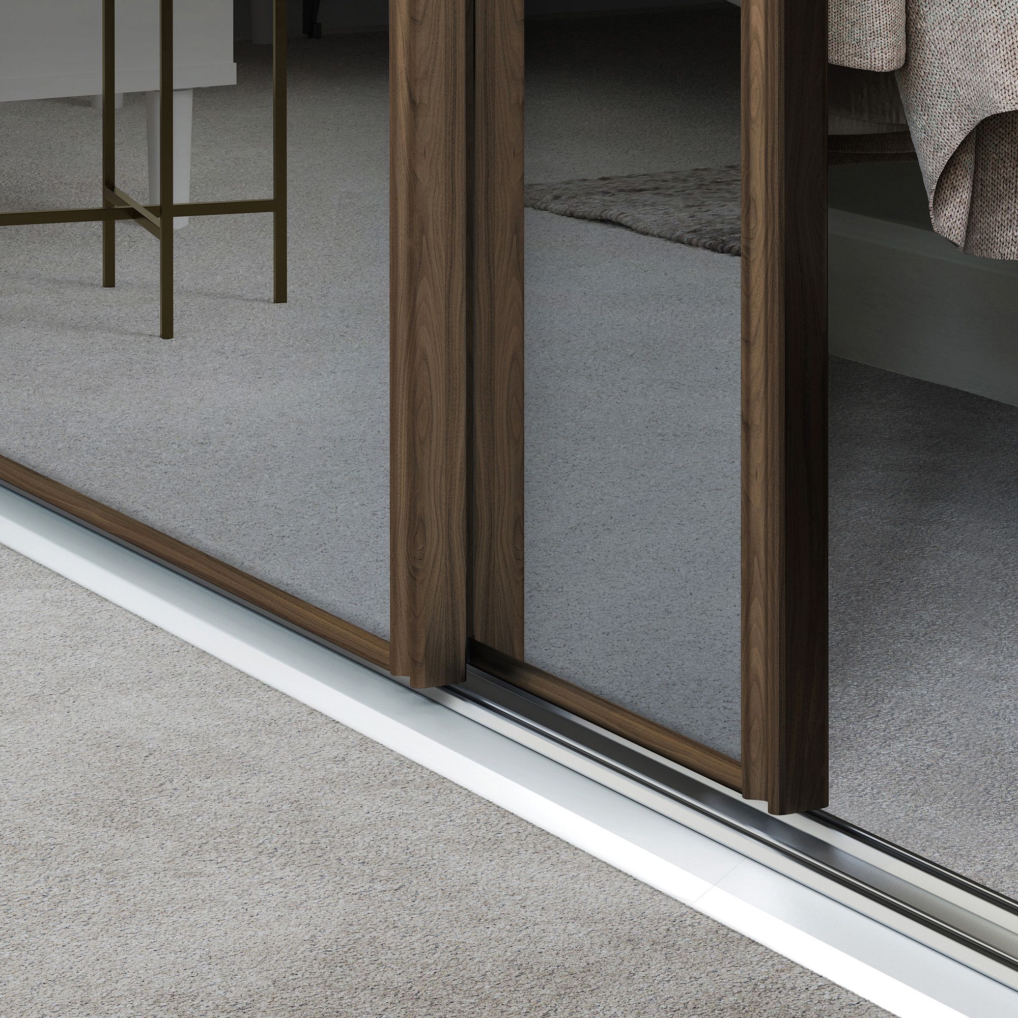 Spacepro Full length Mirrored Classic Carini walnut effect frame Single panel Sliding wardrobe door, (H)2220mm (W) 762mm