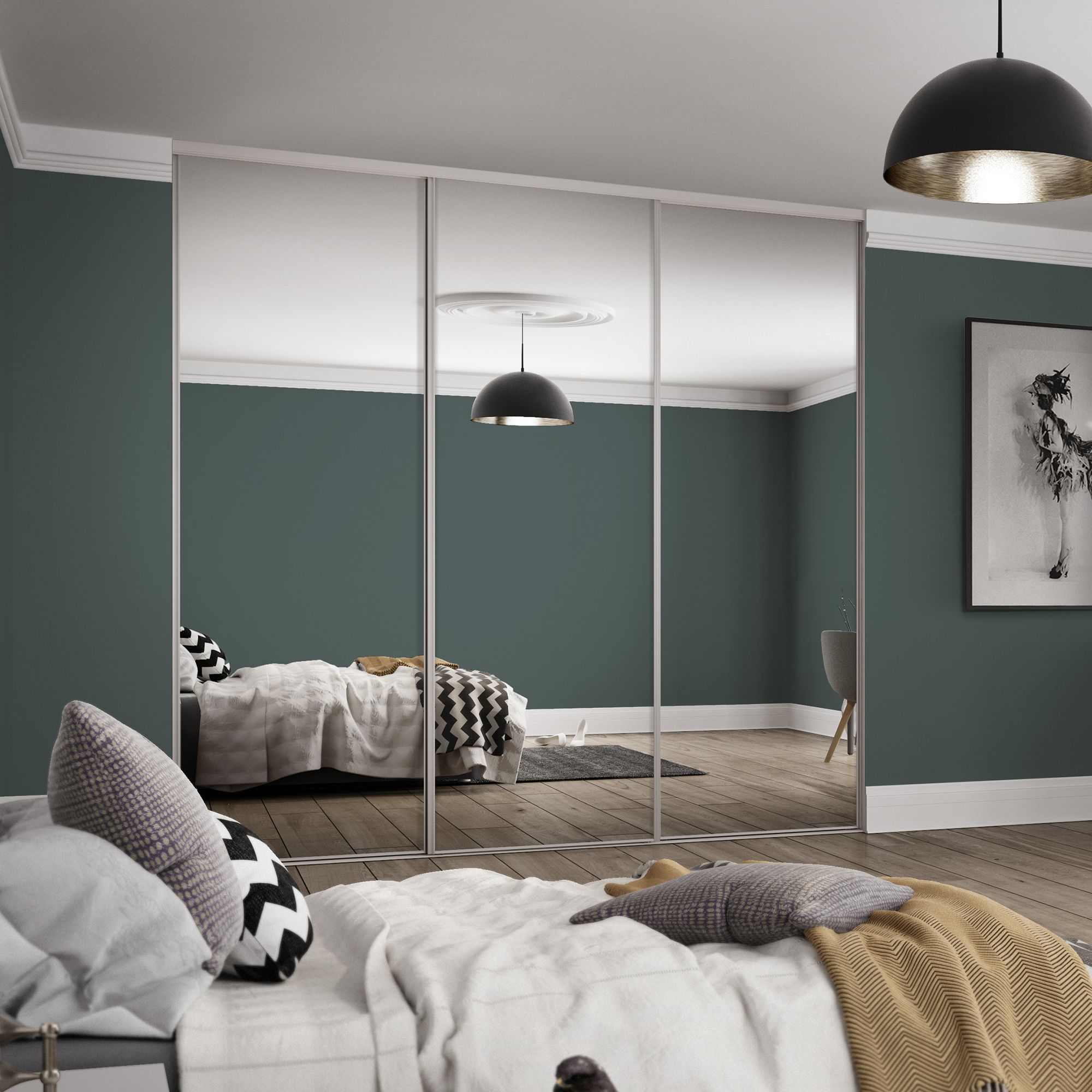 Spacepro Full length Mirrored Classic Cashmere frame Single panel Sliding wardrobe door, (H)2220mm (W) 762mm